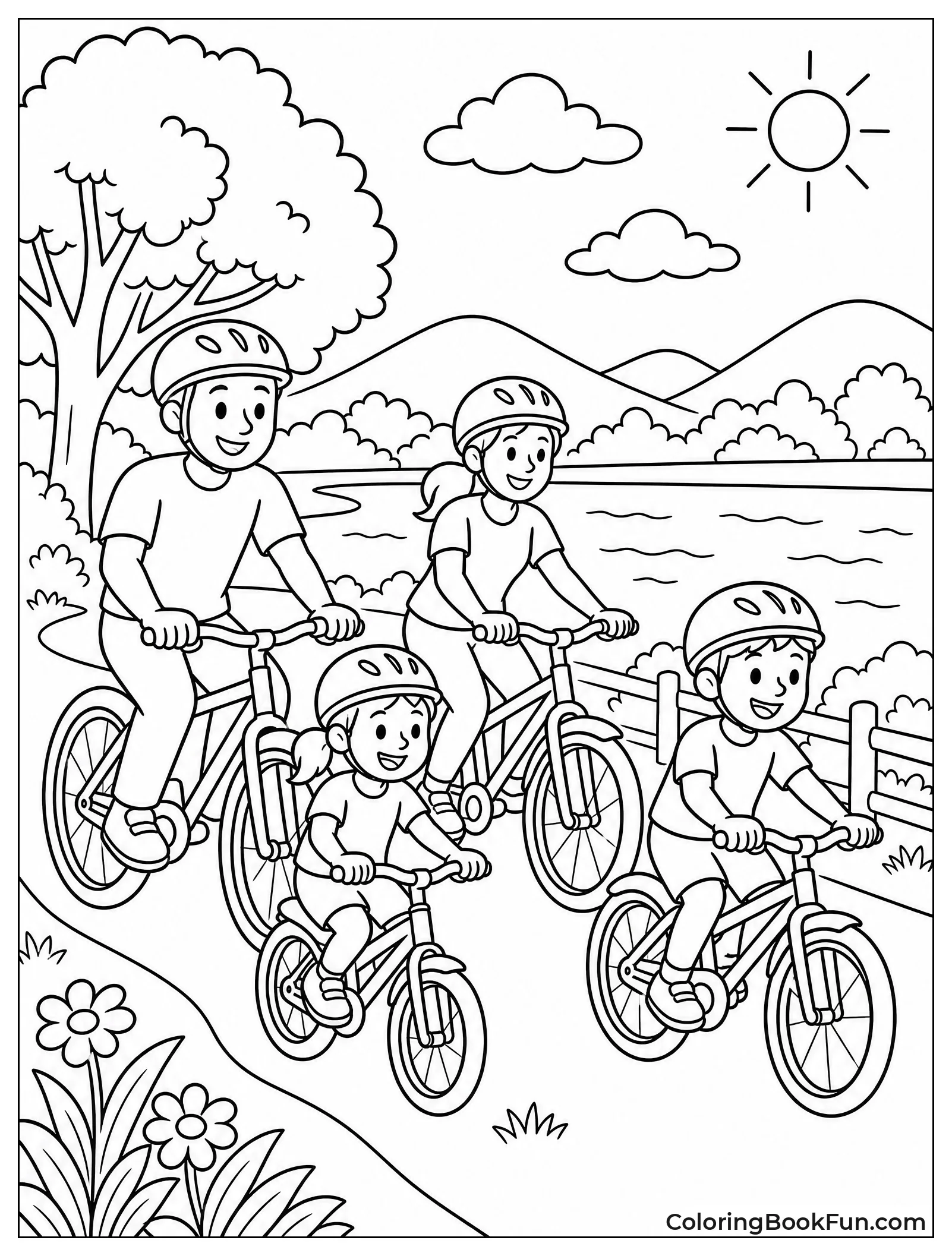 Family Riding Bikes on Path