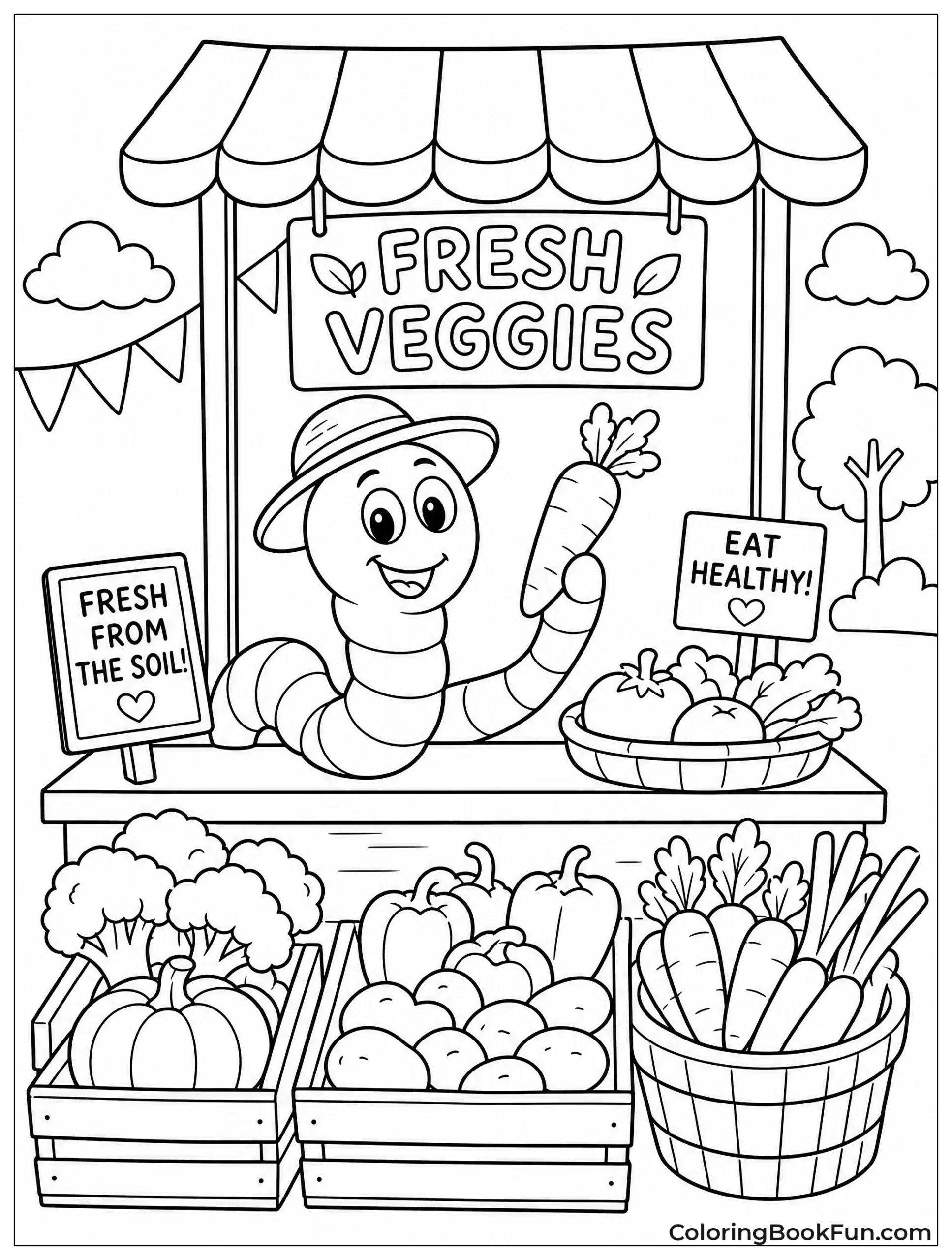 Worm Sells Vegetables At Market