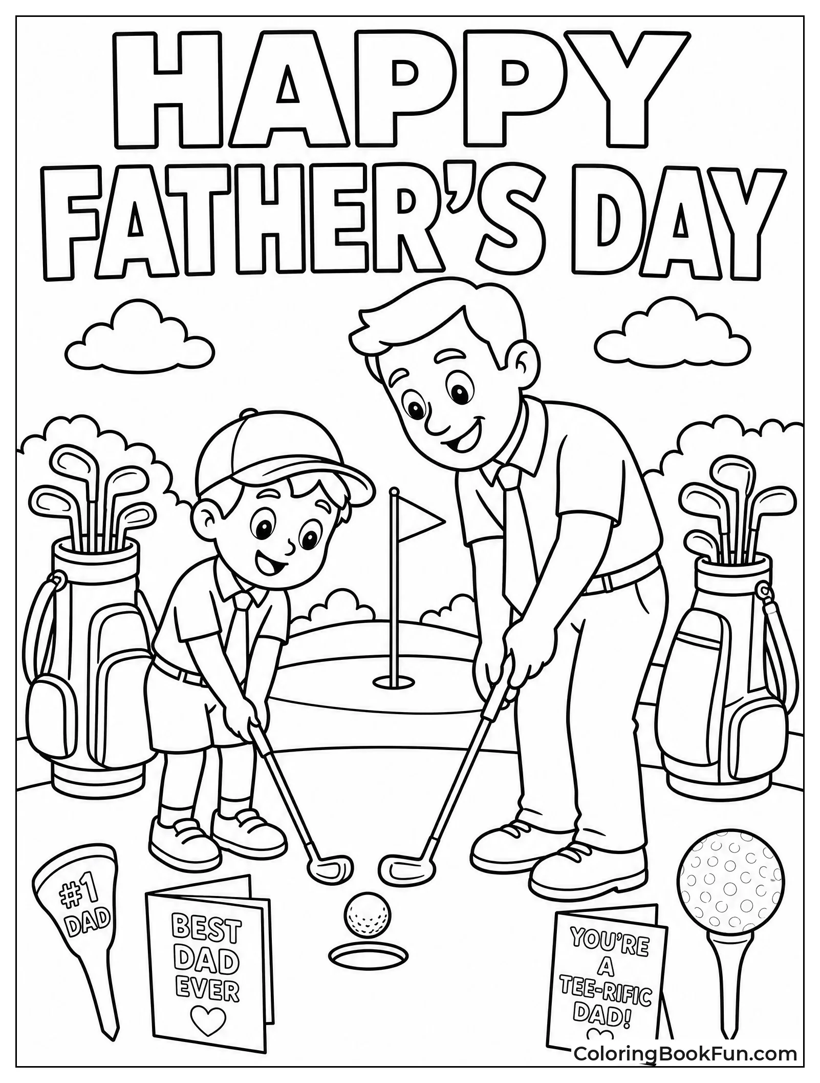 Dad and Child Play Golf Together