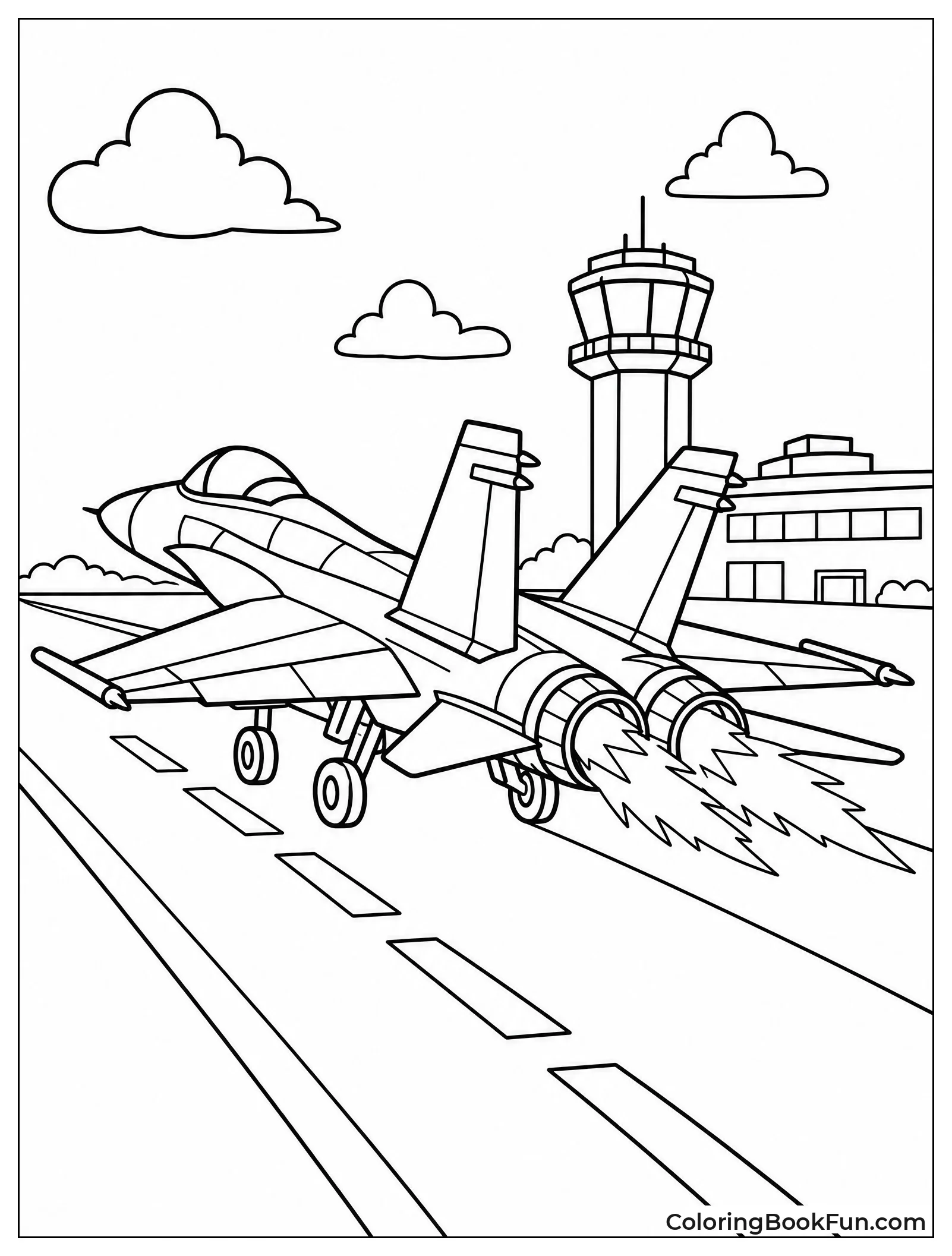 Jet Taking Off with Flames