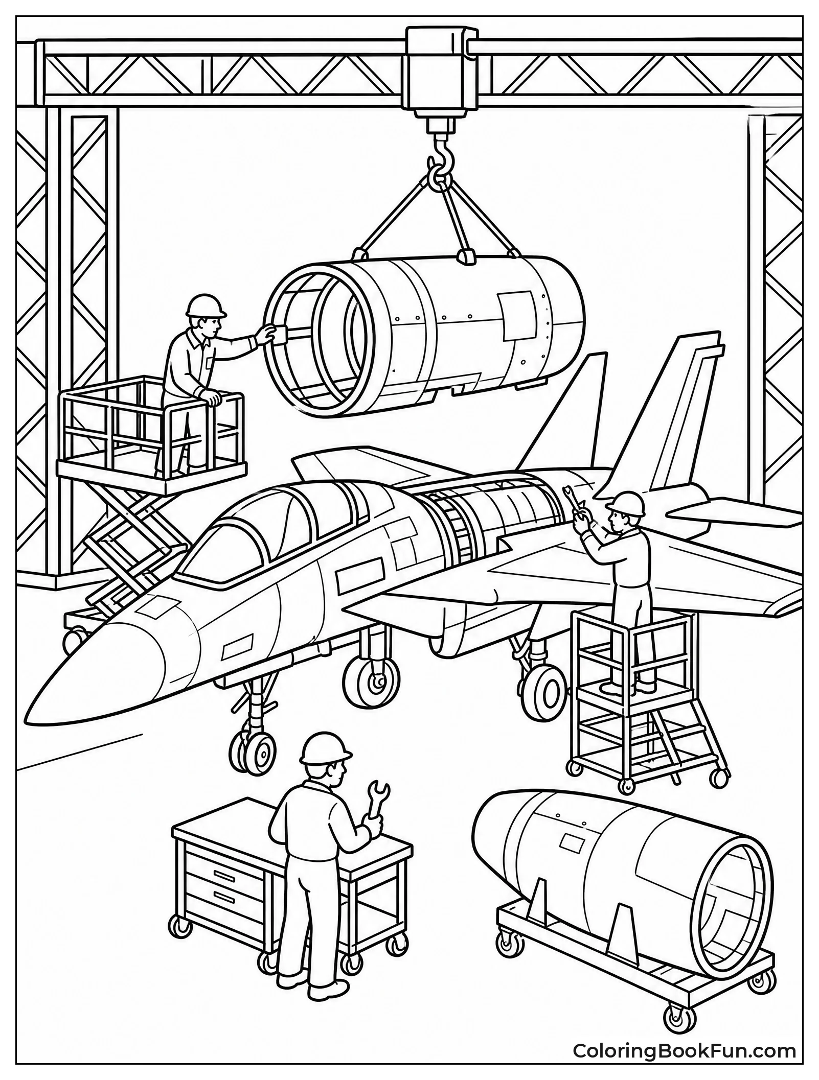 Workers Building Jet in Factory