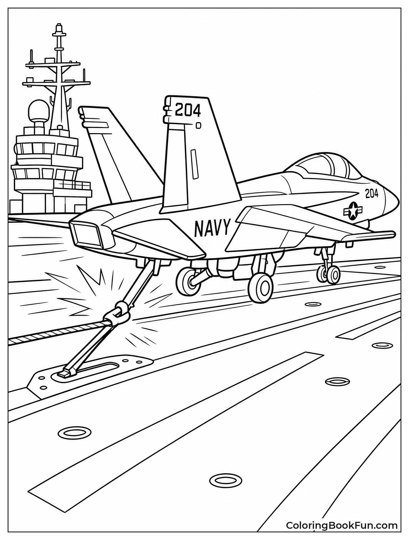 Jet Landing with Tailhook on Carrier