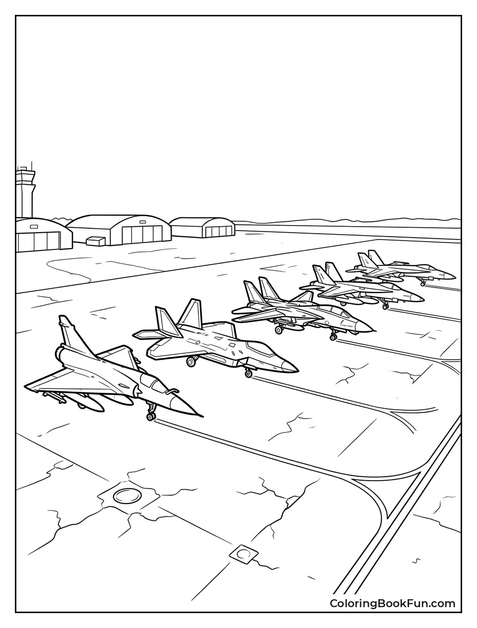 Six Jets Lined Up on Ground