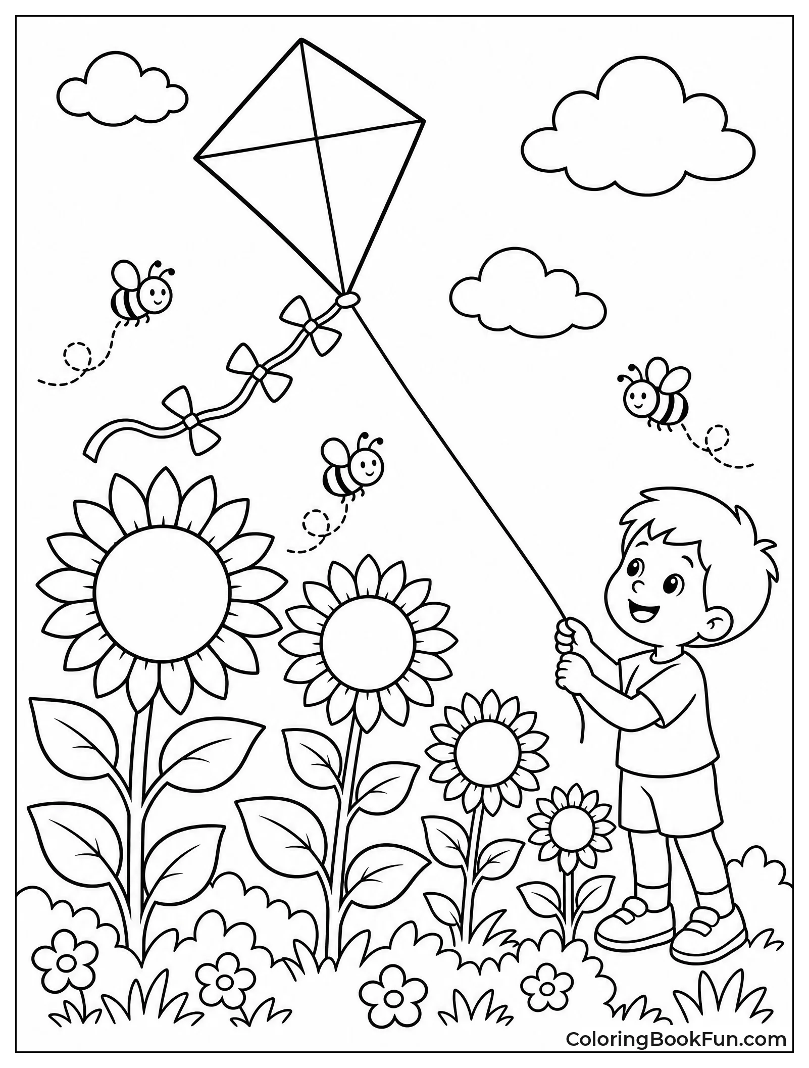 Kite Floats over Flower Garden