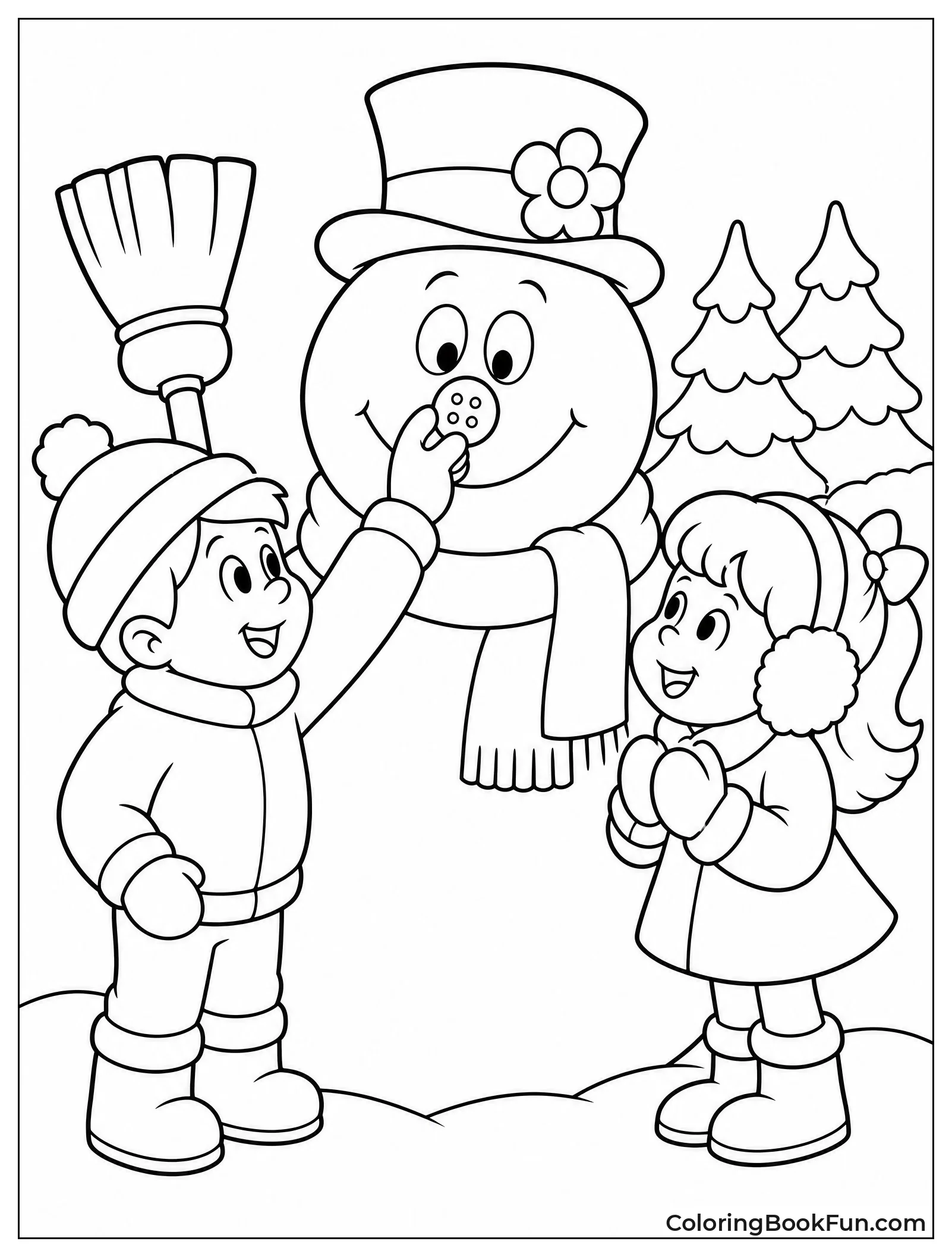 Kids Add Button Nose to Snowman