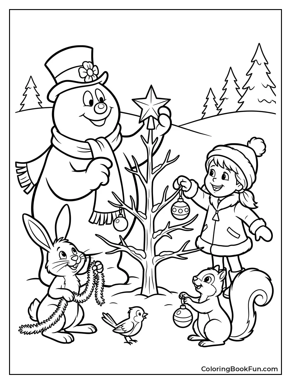 Frosty Decorates Tree with Friends