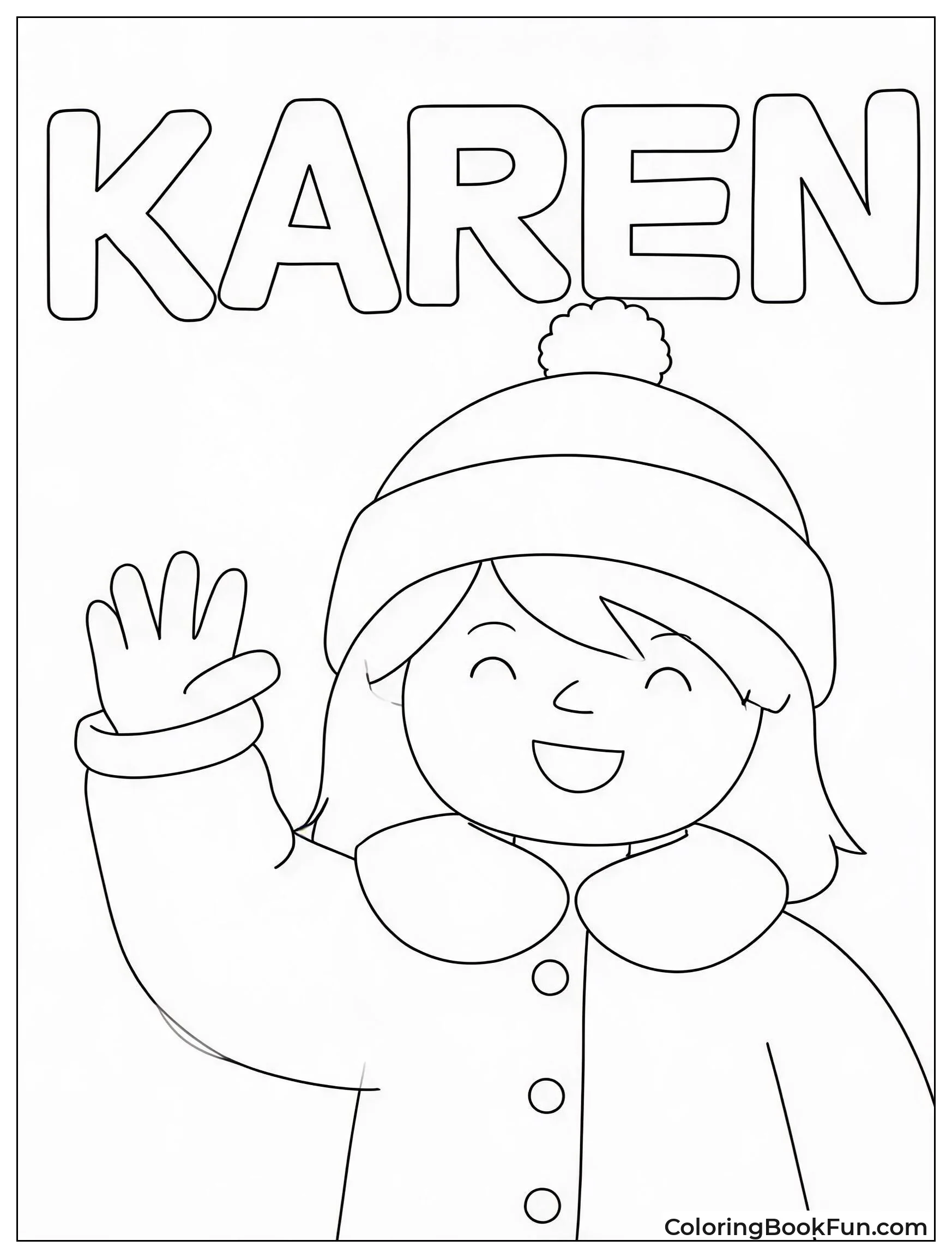 Karen Waves in Her Winter Coat