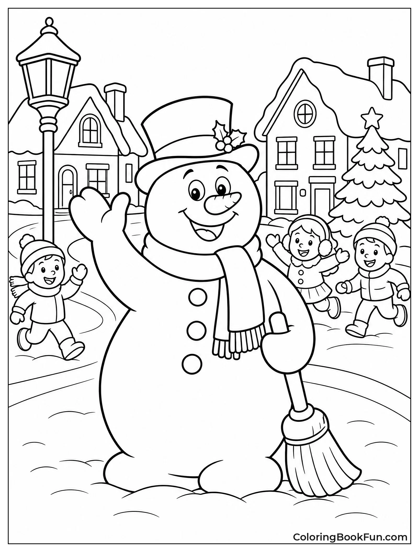 Kids Play in Snowy Town
