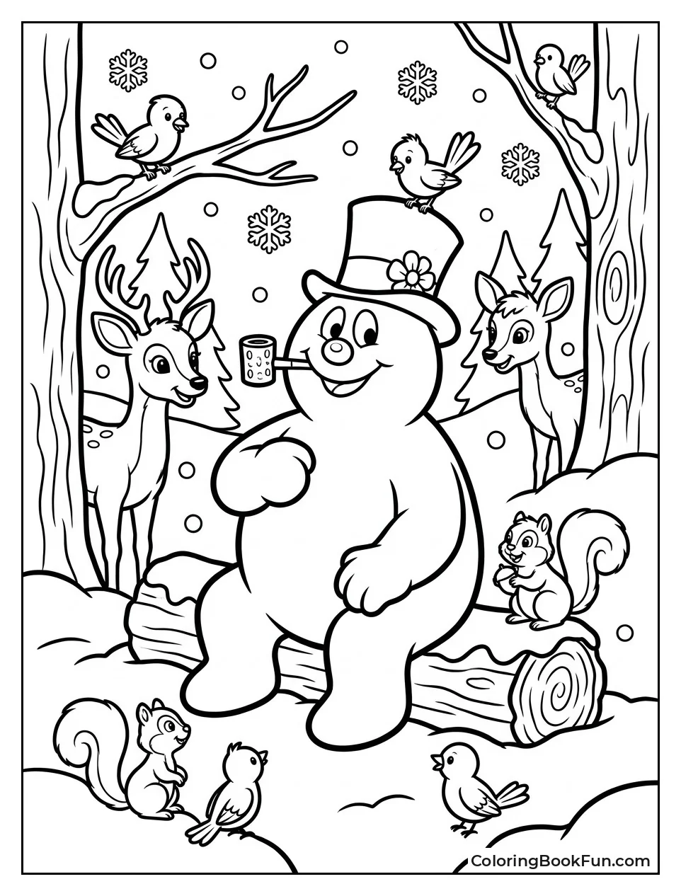 Frosty Sits with Woodland Friends