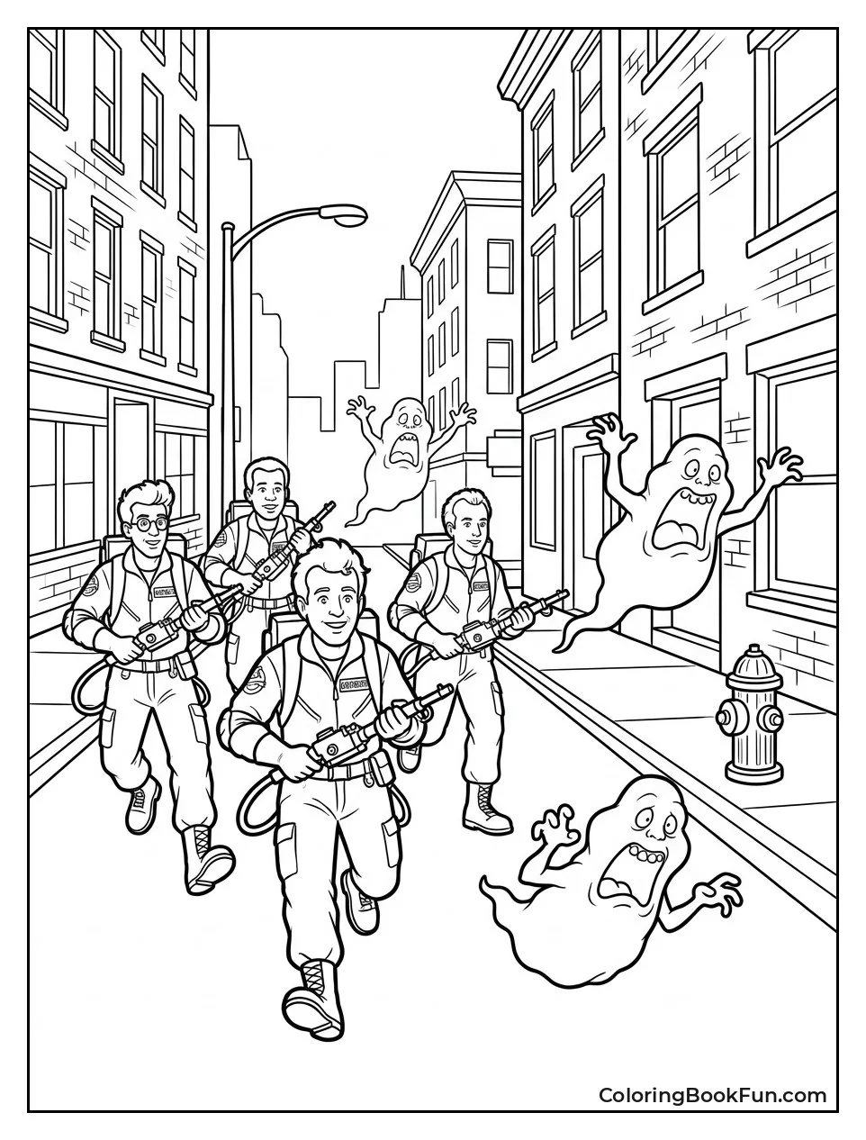 Ghostbusters Chasing Ghosts Through City Streets