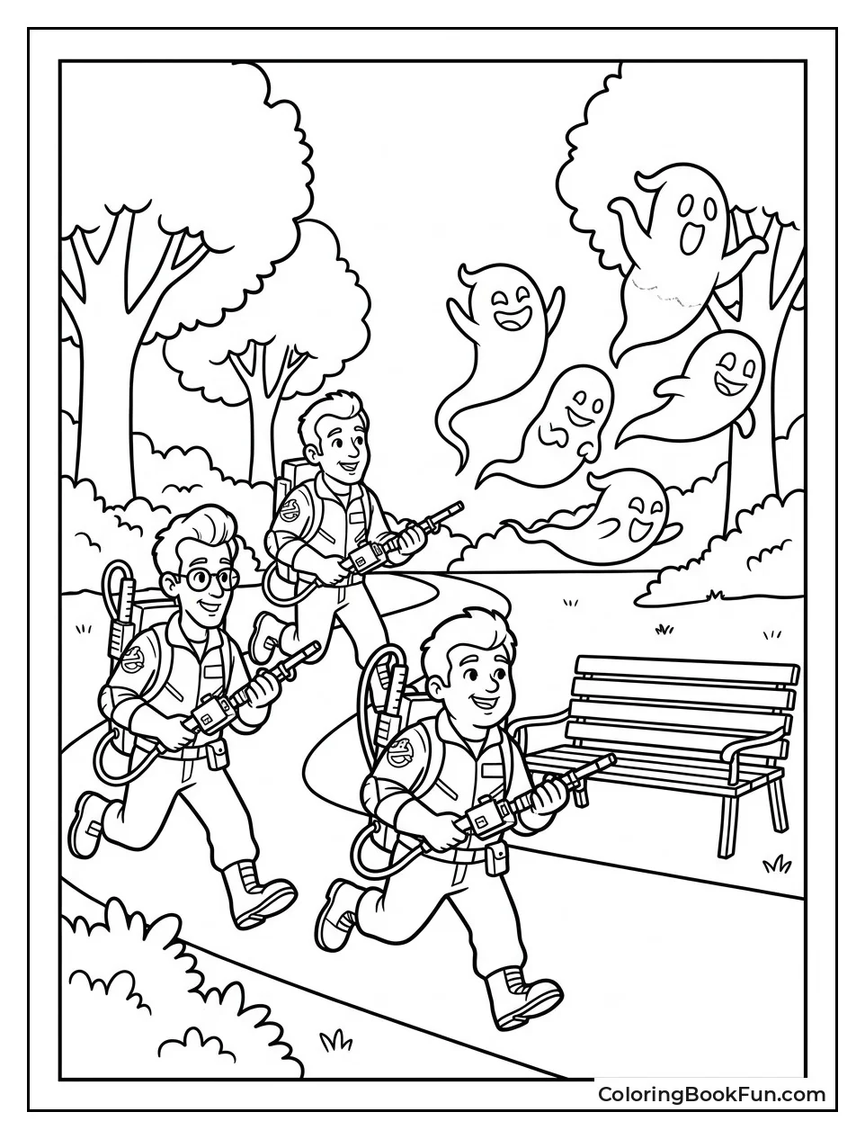 Cartoon Ghosts Being Chased in Park