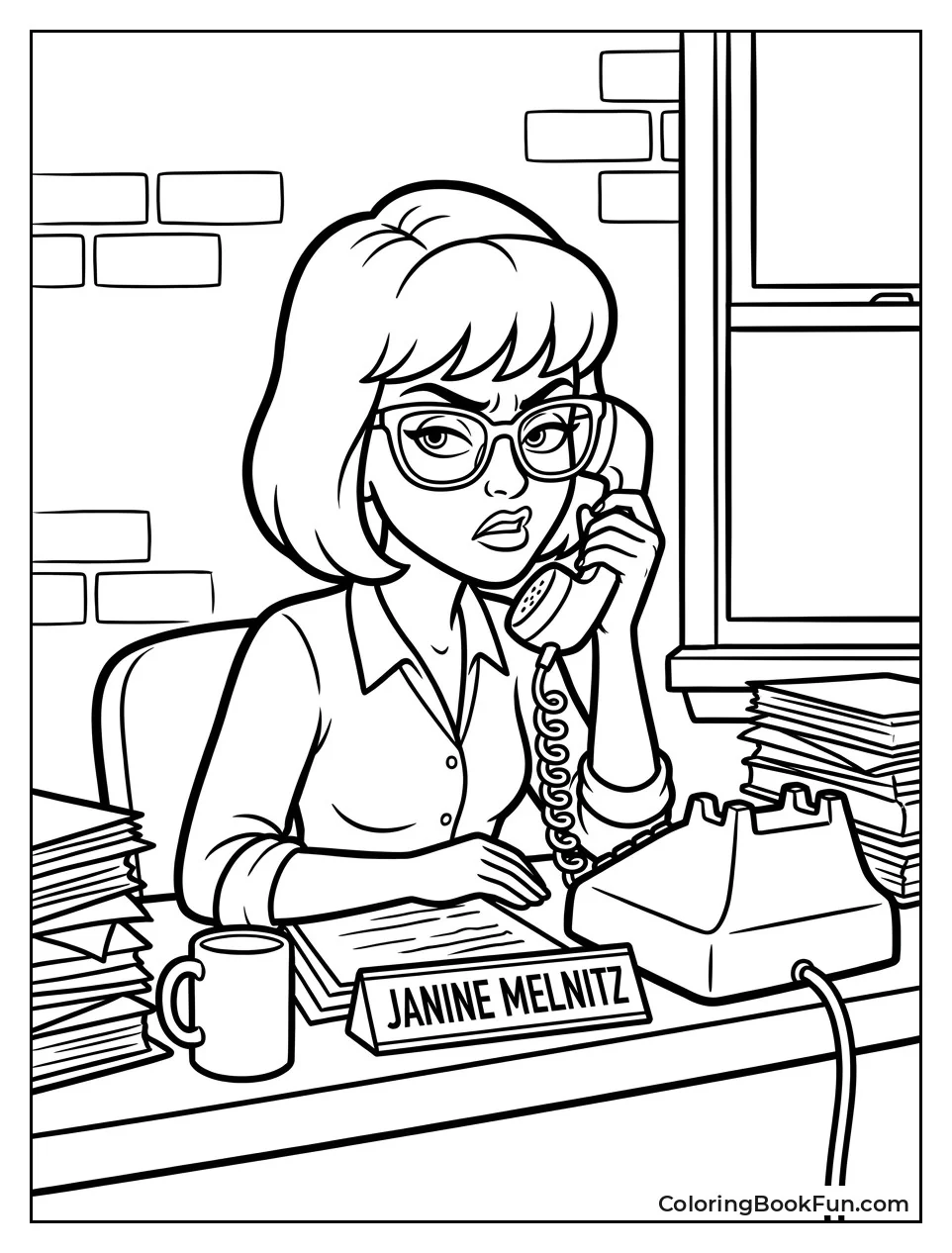 Janine Answering Phone at Firehouse Desk