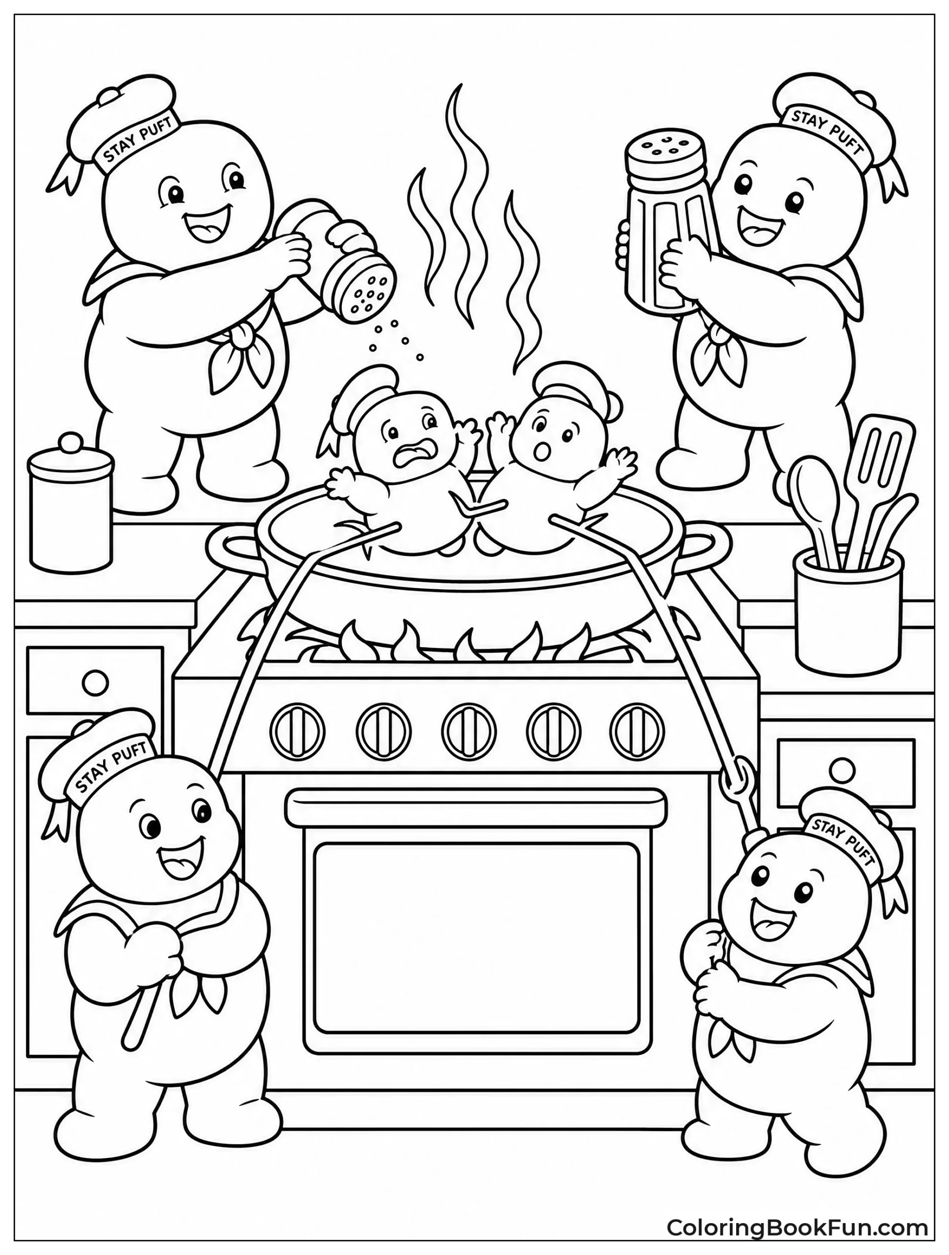 Mini Pufts Roasting Marshmallows in Kitchen