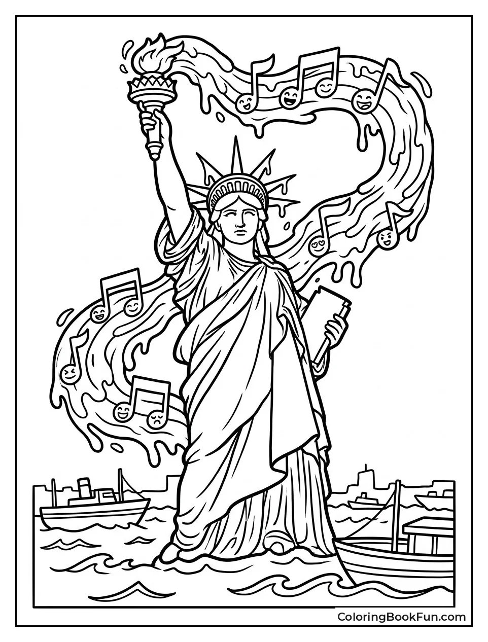 Statue of Liberty Walking Through Harbor