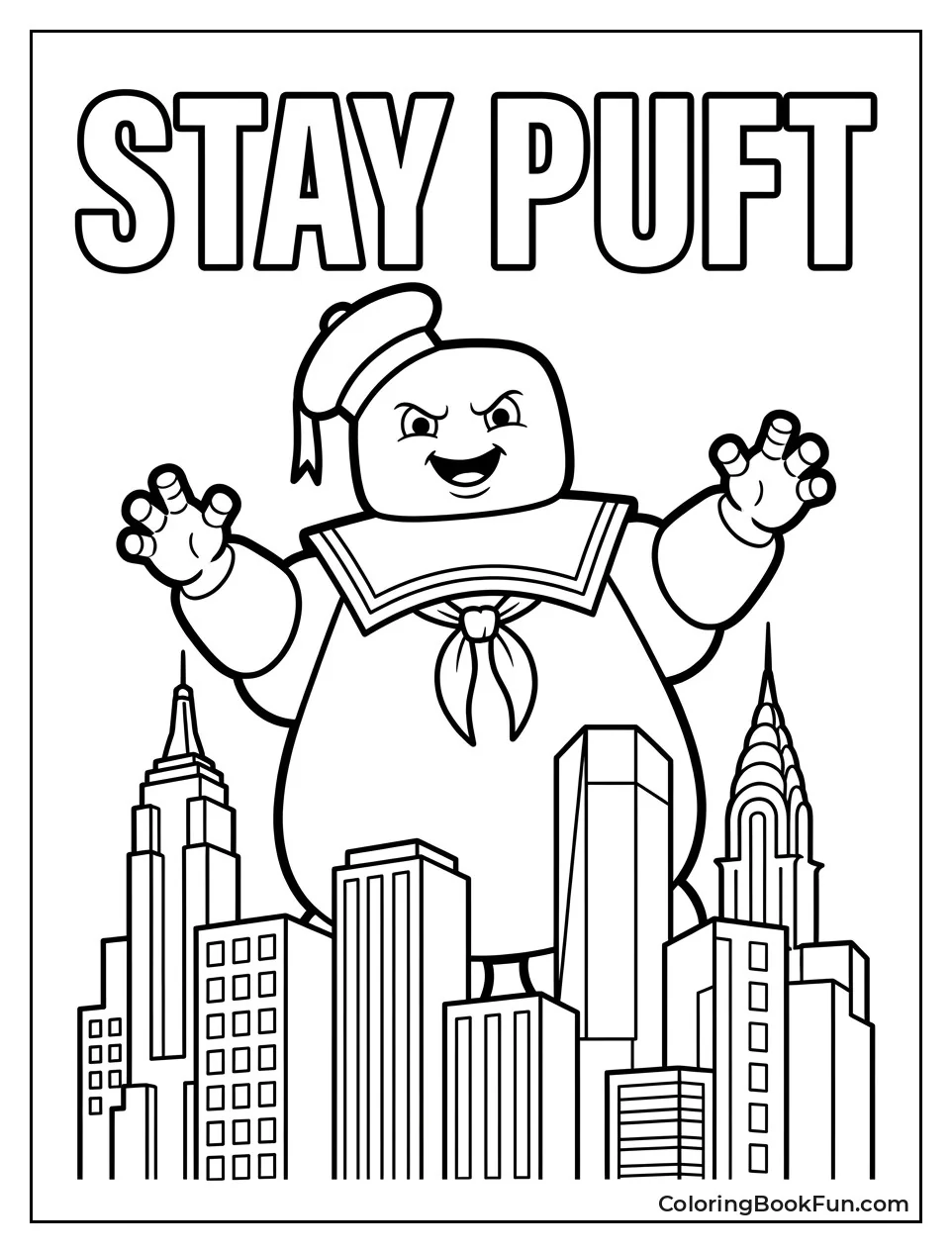 Stay Puft Towering Over City Buildings