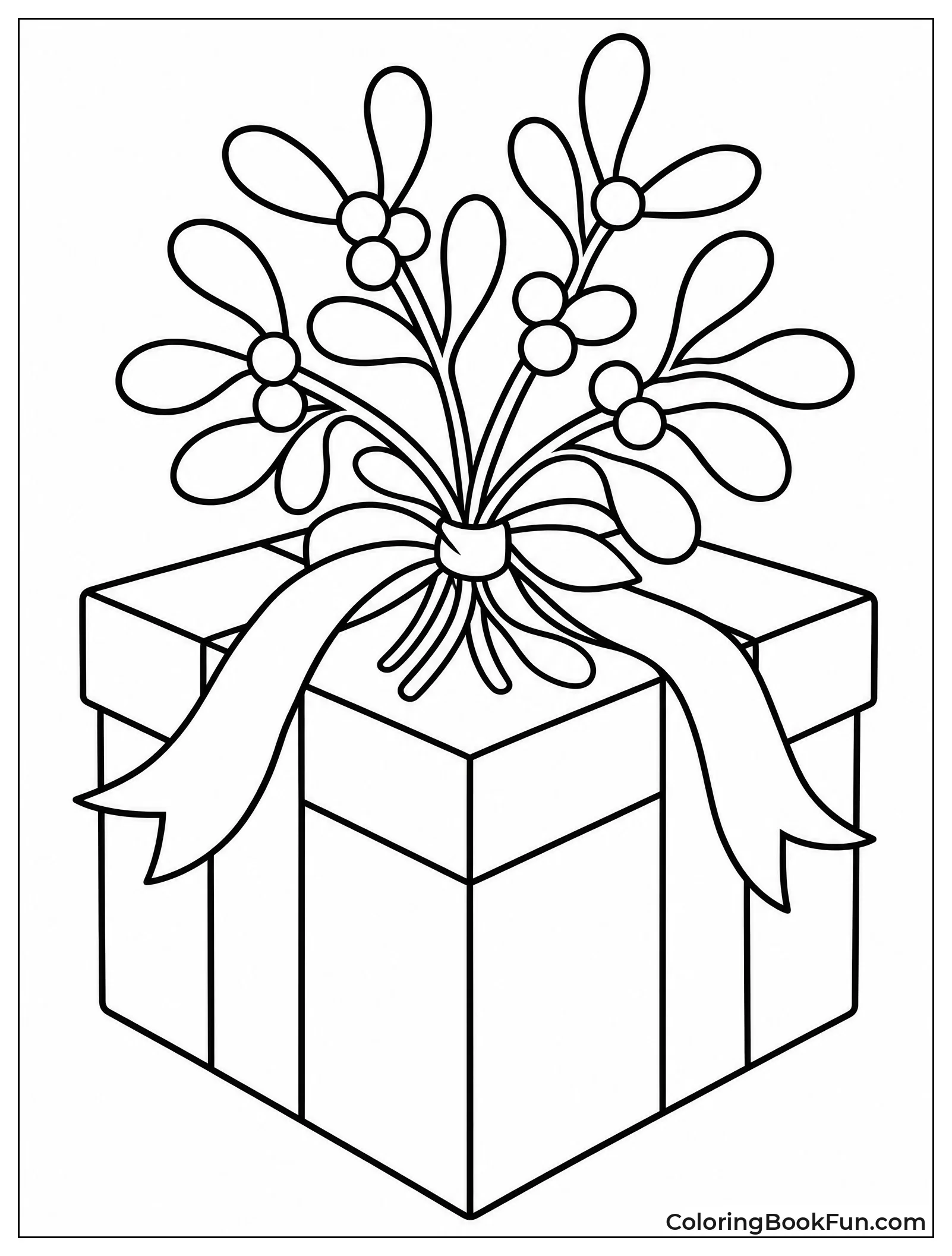 Gift Box with Mistletoe in Ribbon