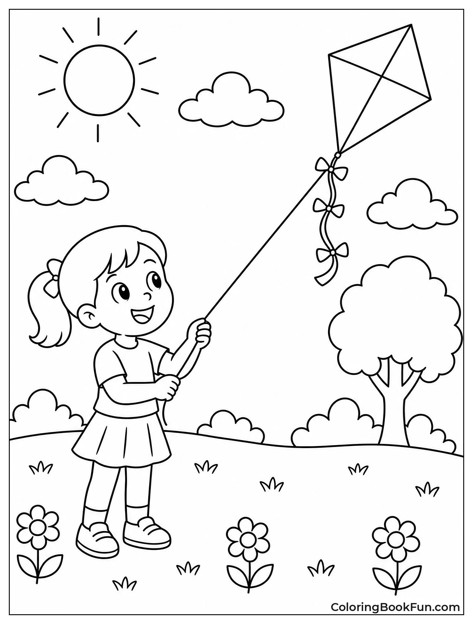 Girl Flying Kite in Park