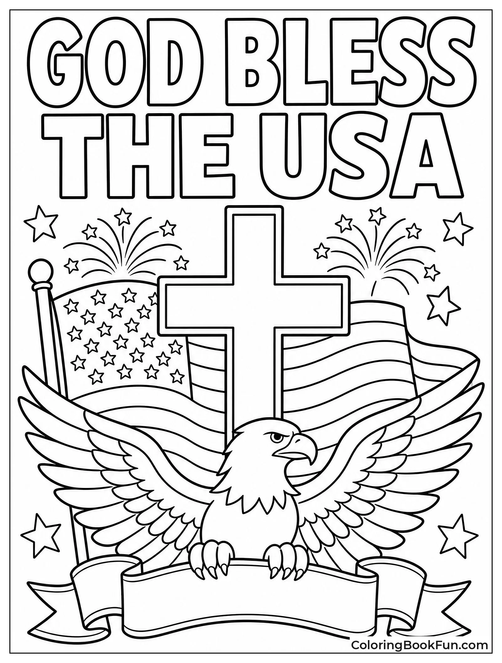 Cross with Flag and Bold Words