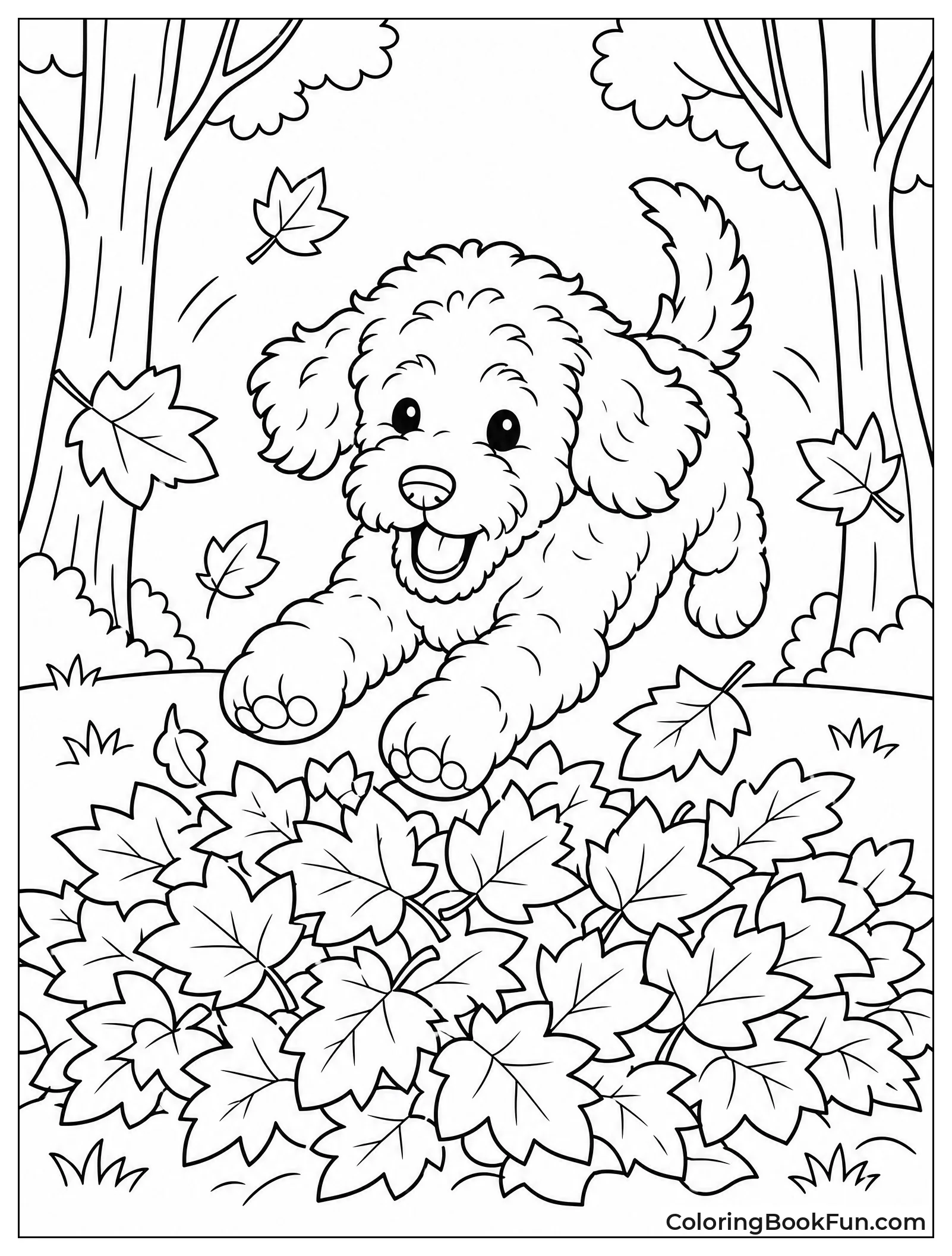 Puppy Jumps Into Autumn Leaves