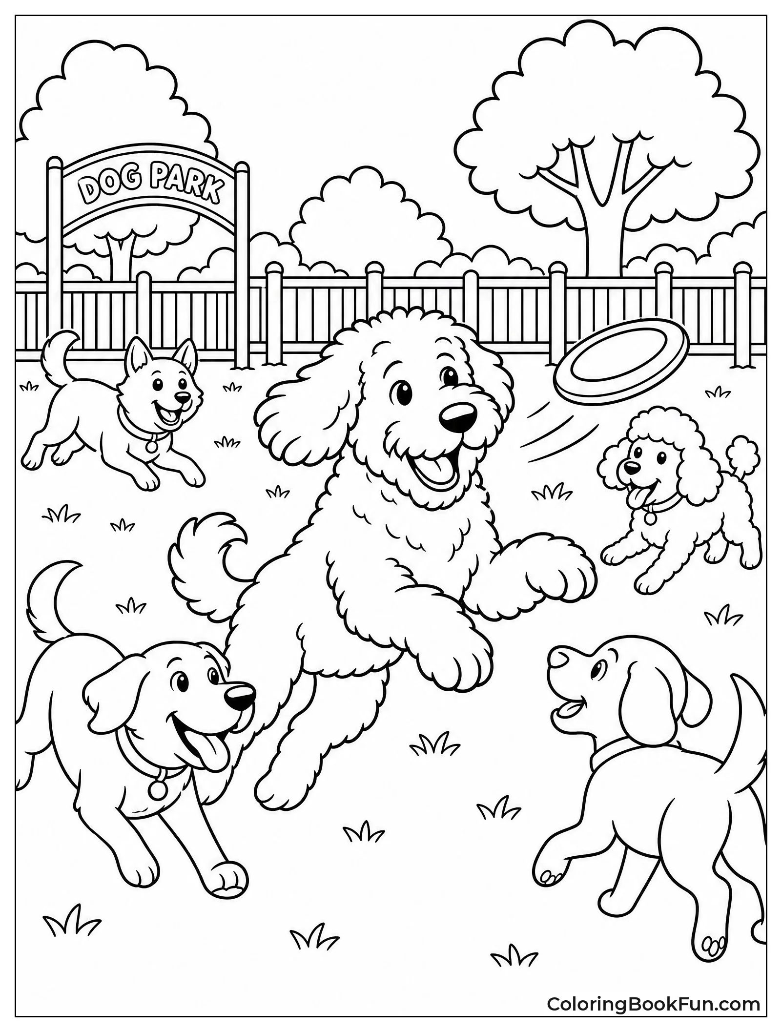 Goldendoodle Plays at Busy Dog Park