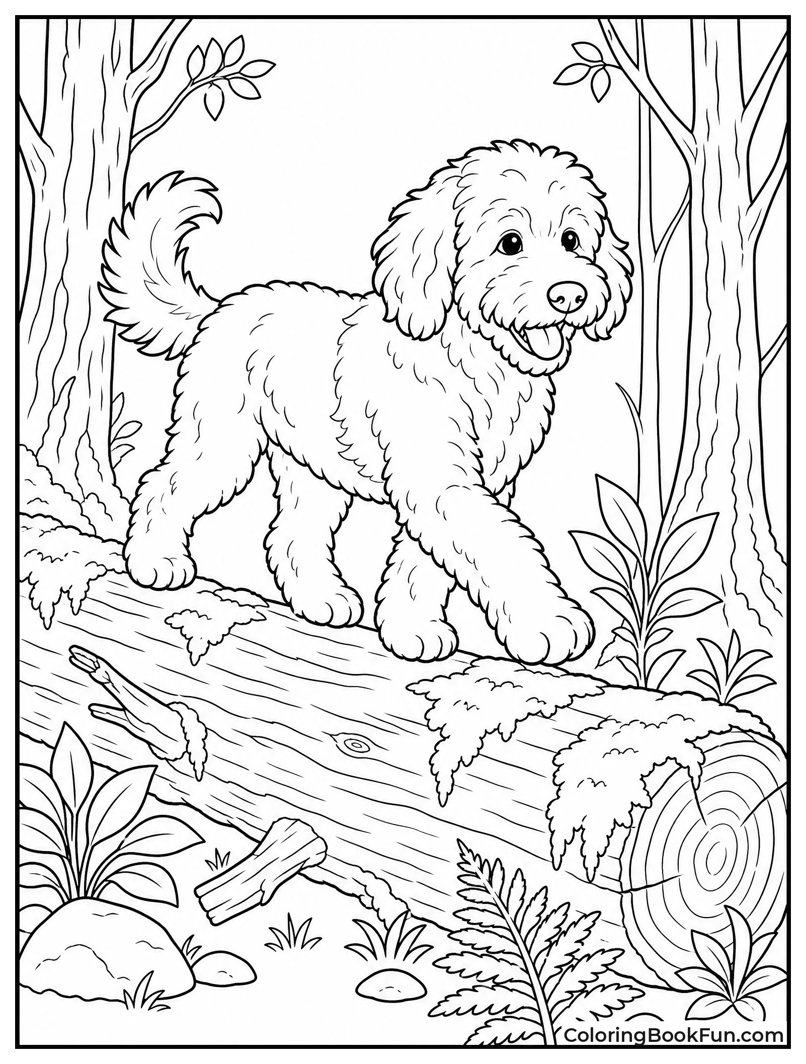 Dog Walks on Fallen Log
