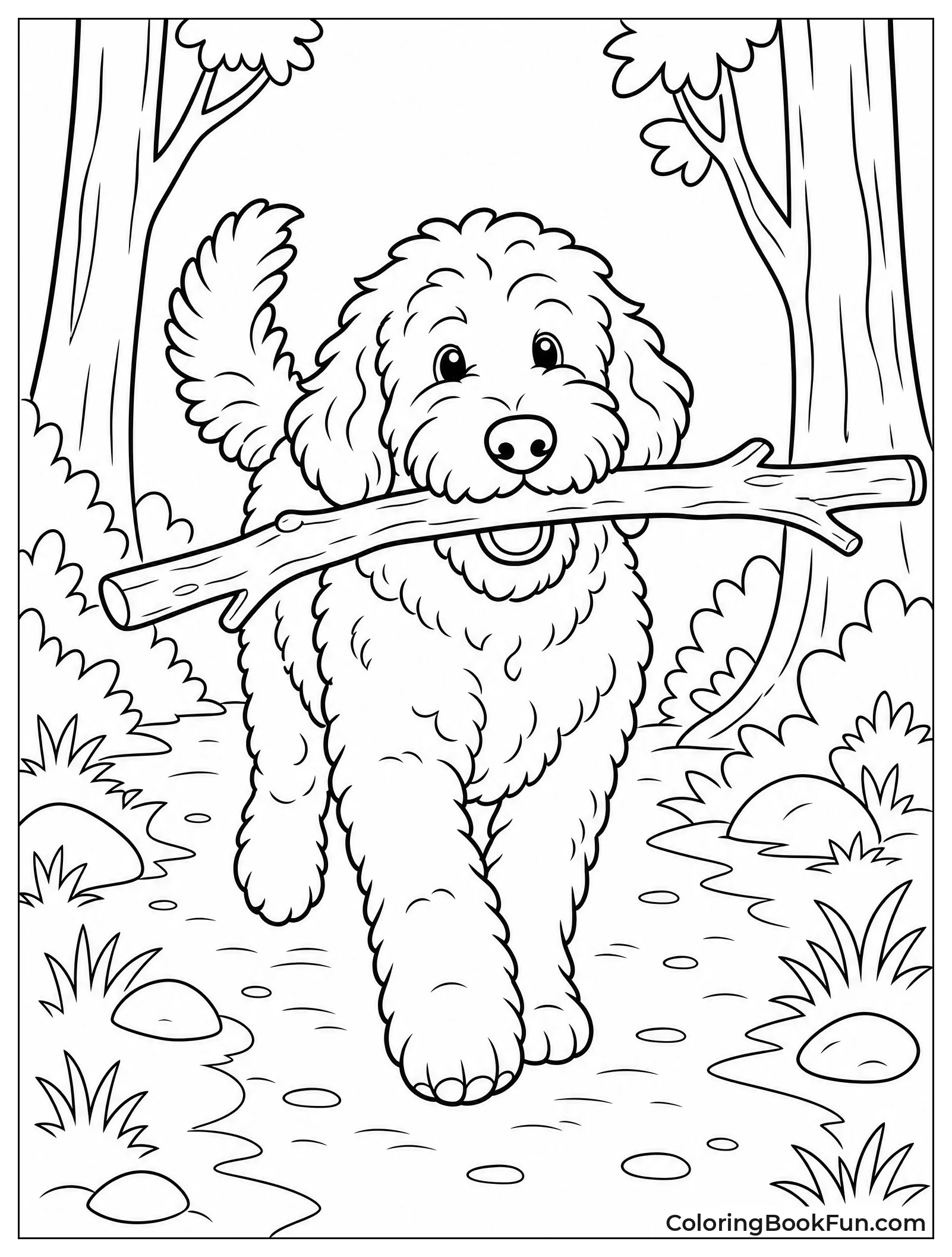 Dog Carries Big Stick in Woods