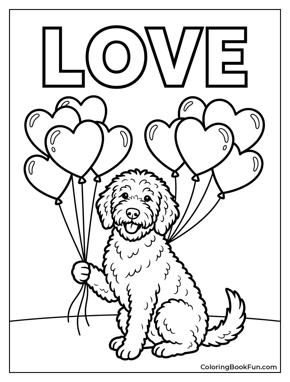 Dog Holds Heart Balloons