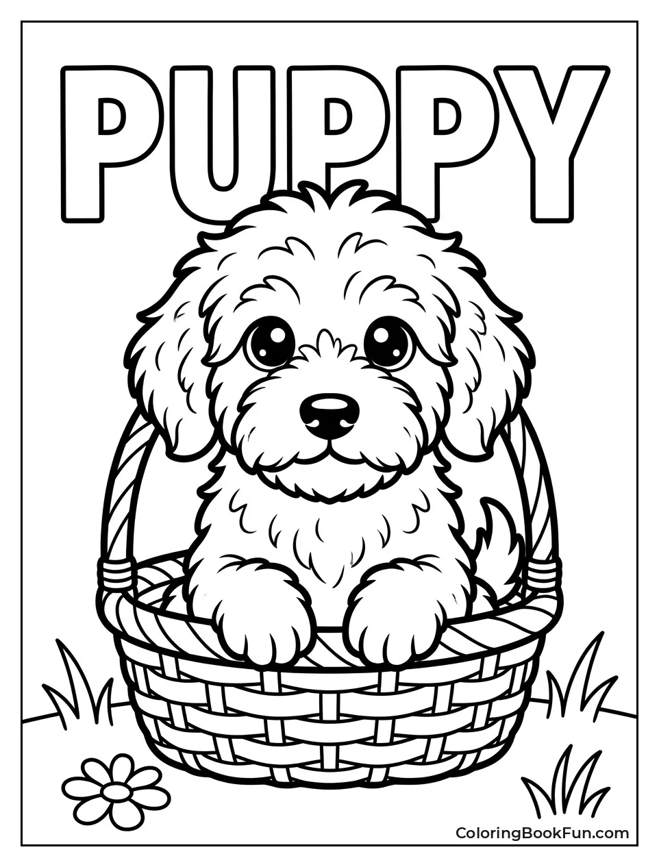 Cute Kawaii Puppy in Basket