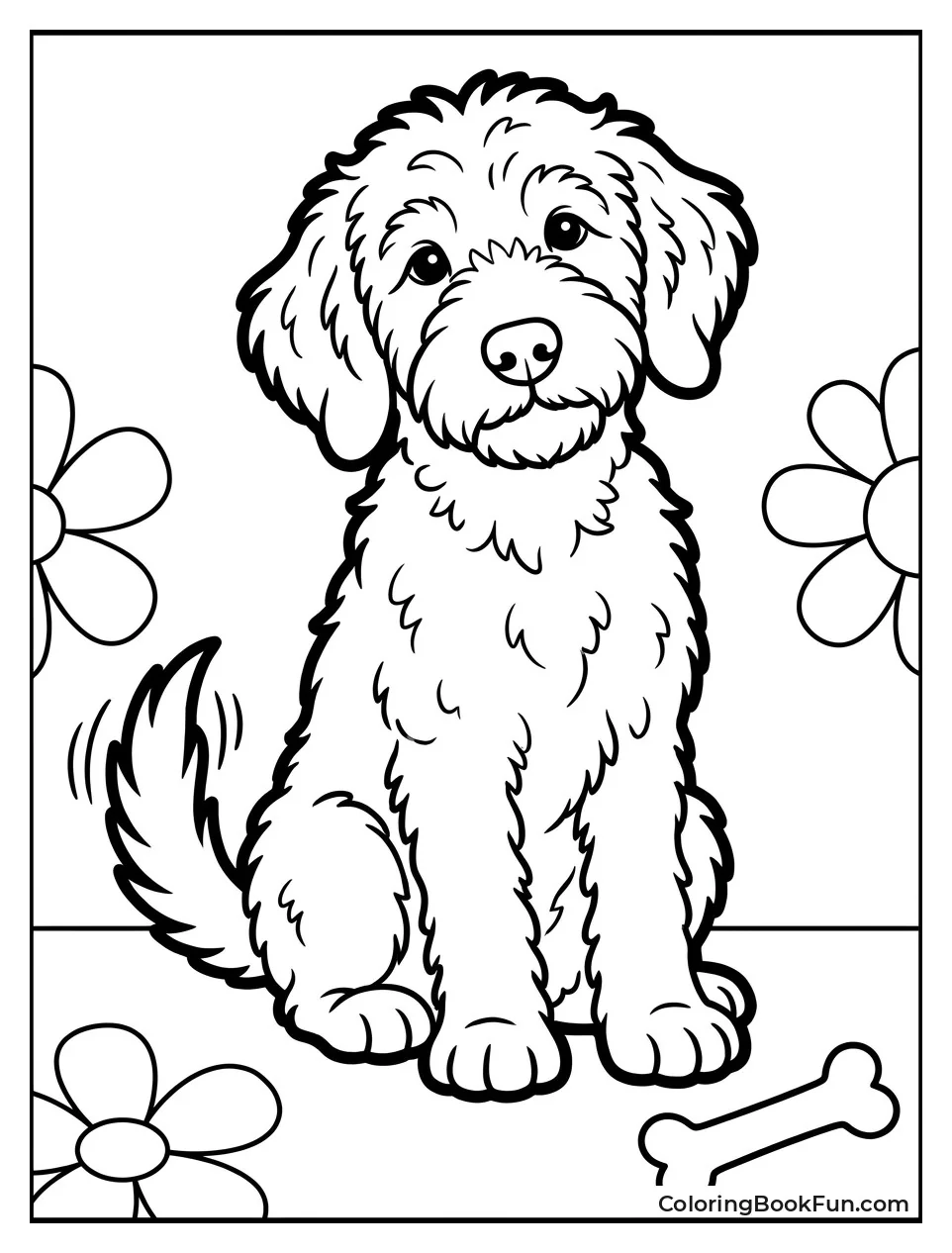 Goldendoodle Sits With Tail Wagging