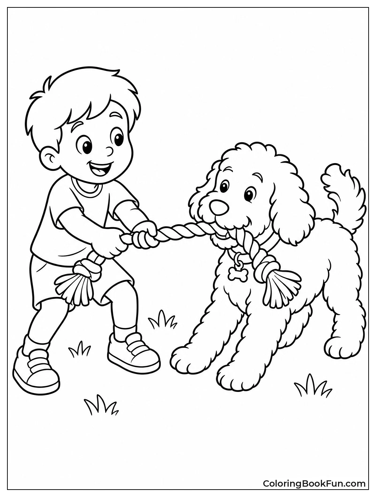Dog Plays Tug of War With Child