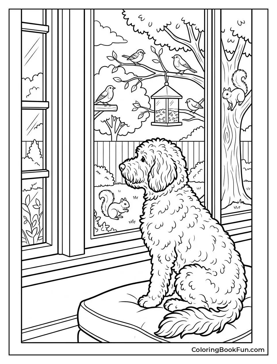 Dog Watches Birds From Window