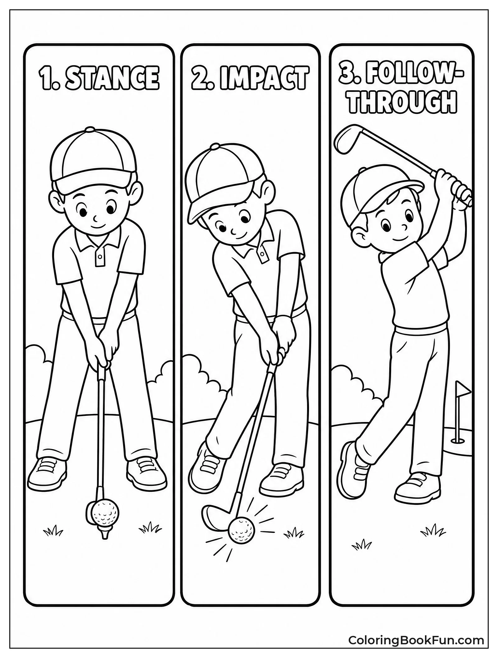 Three Panels Show a Golf Swing