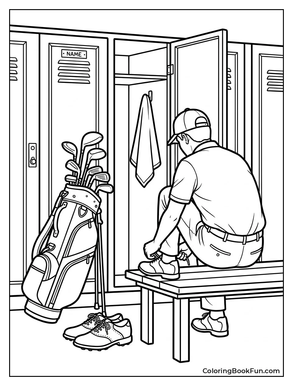 Golfer Ties Shoes in the Locker Room