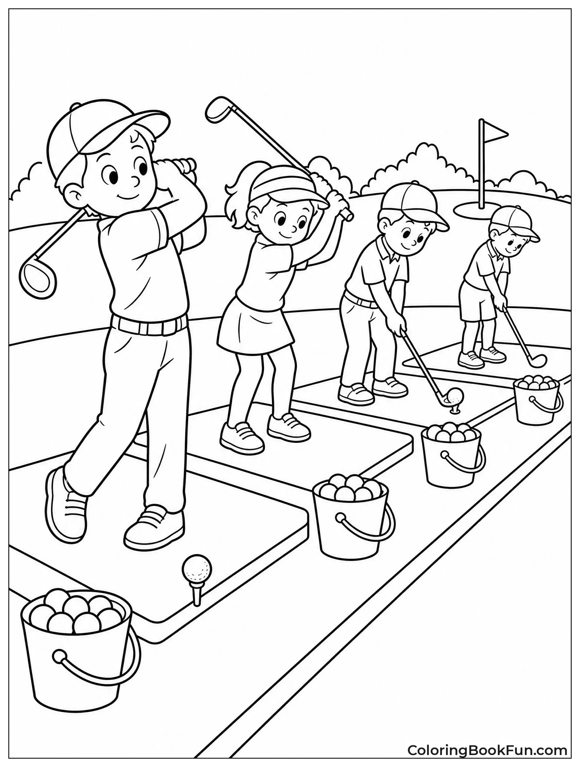 Golfers Practice at the Driving Range