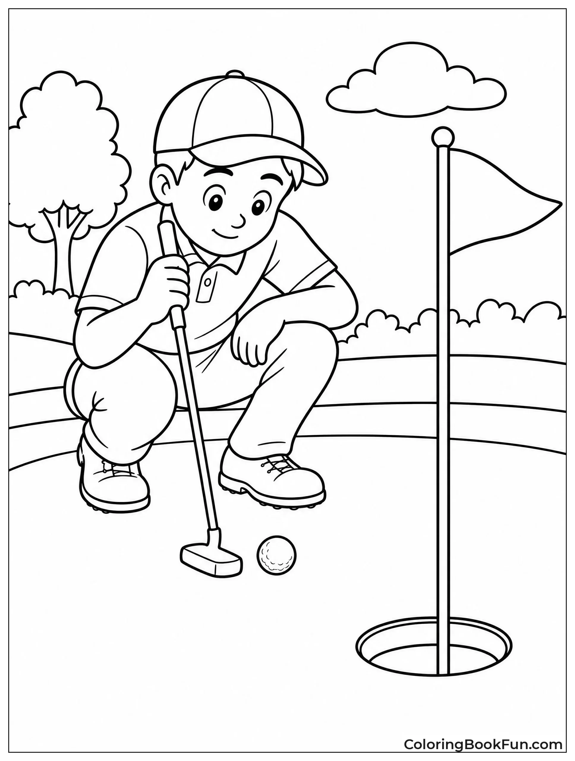 Golfer Lines Up a Putt