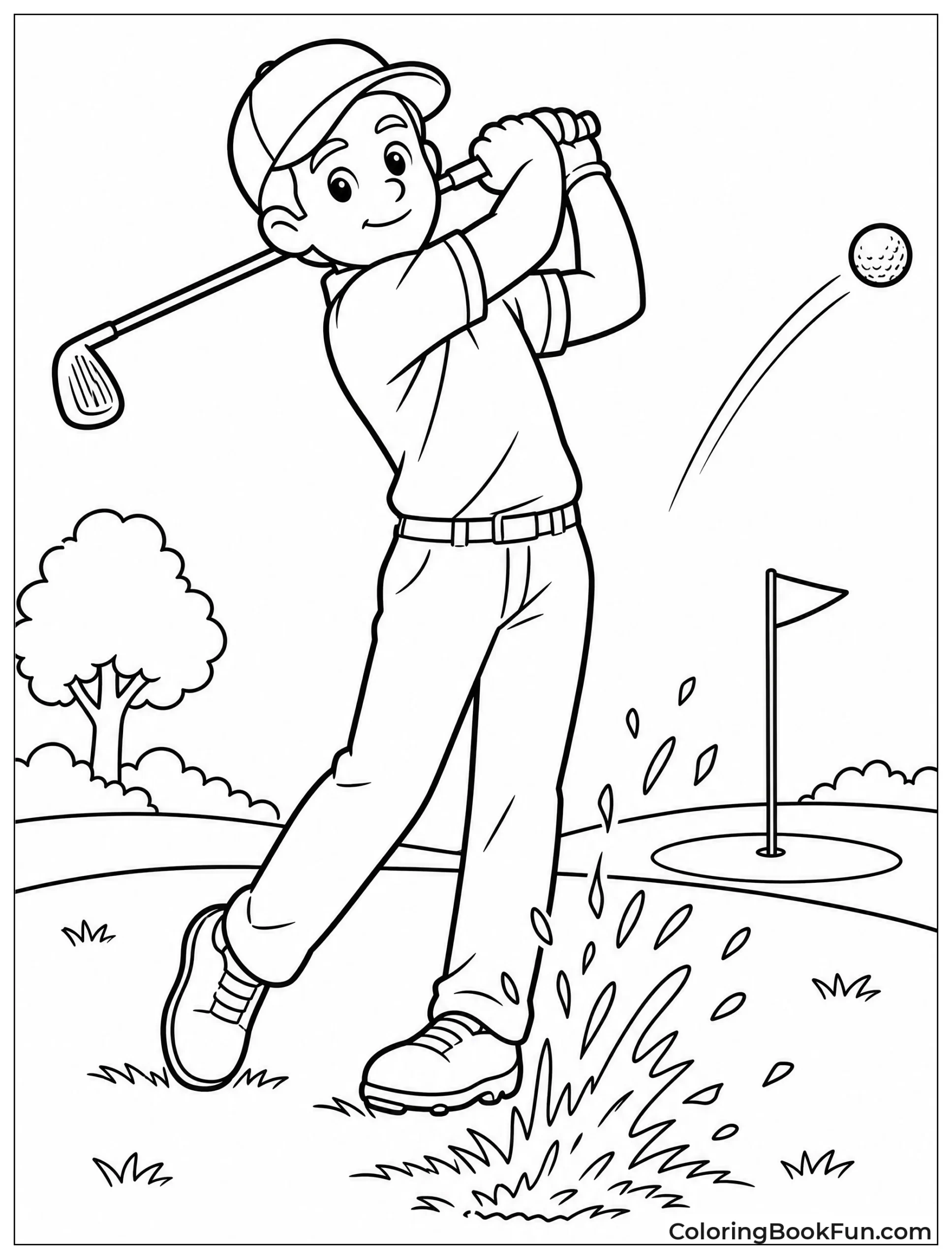 Golfer Swings a Long Iron