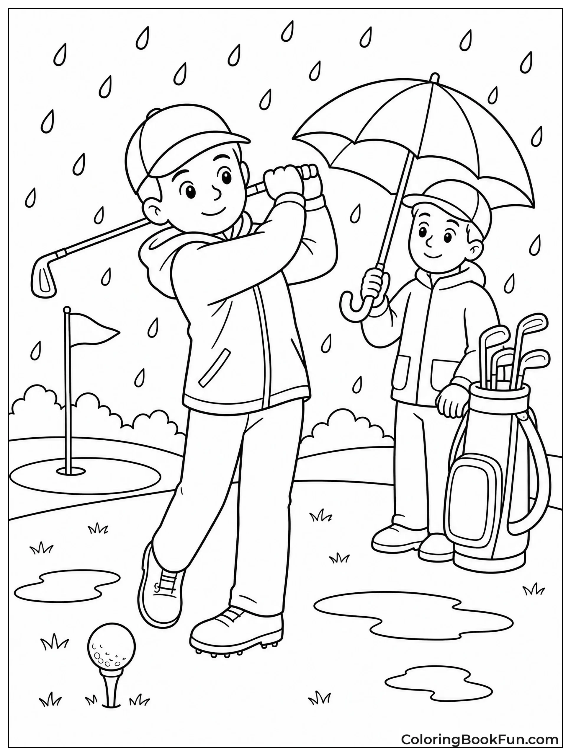Golfer Plays in the Rain