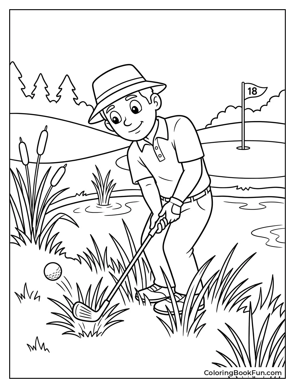 Golfer Chips Near the Water