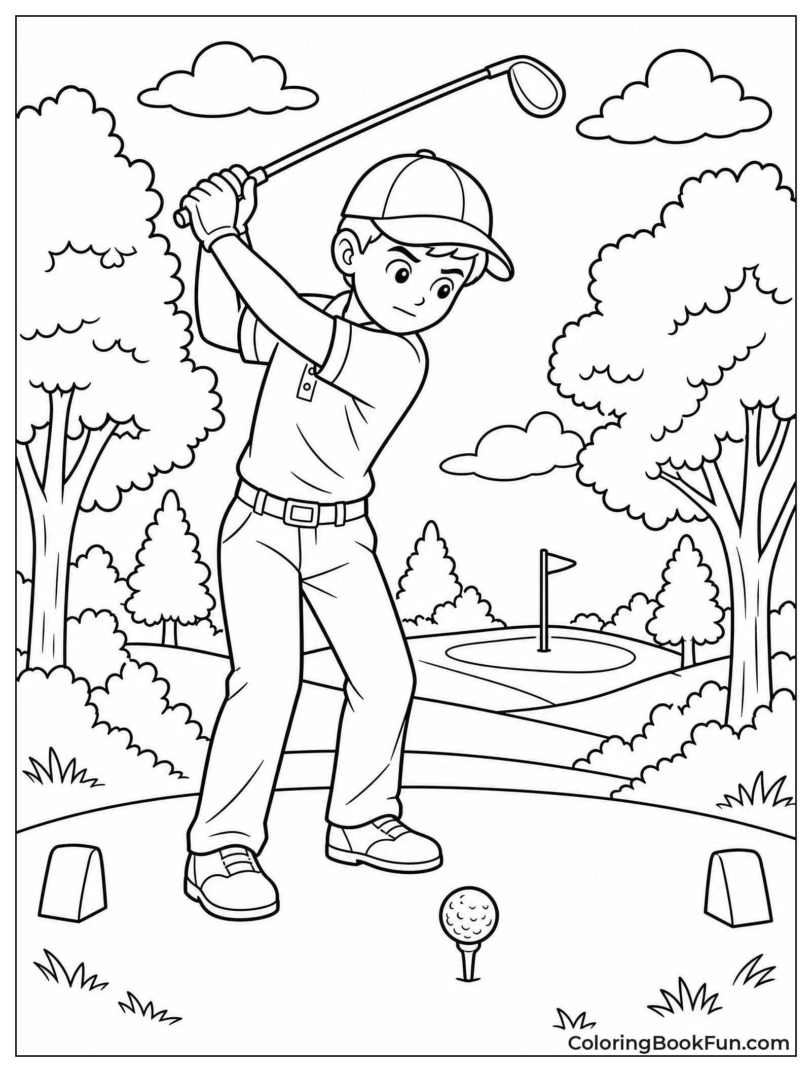 Golfer Swings on the Tee Box