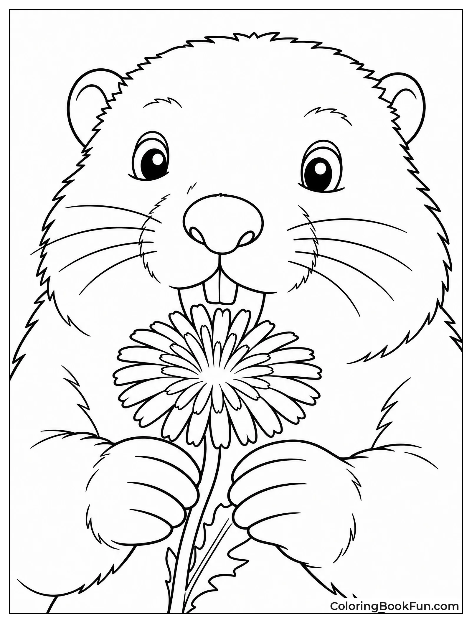 Groundhog Eating a Yellow Dandelion