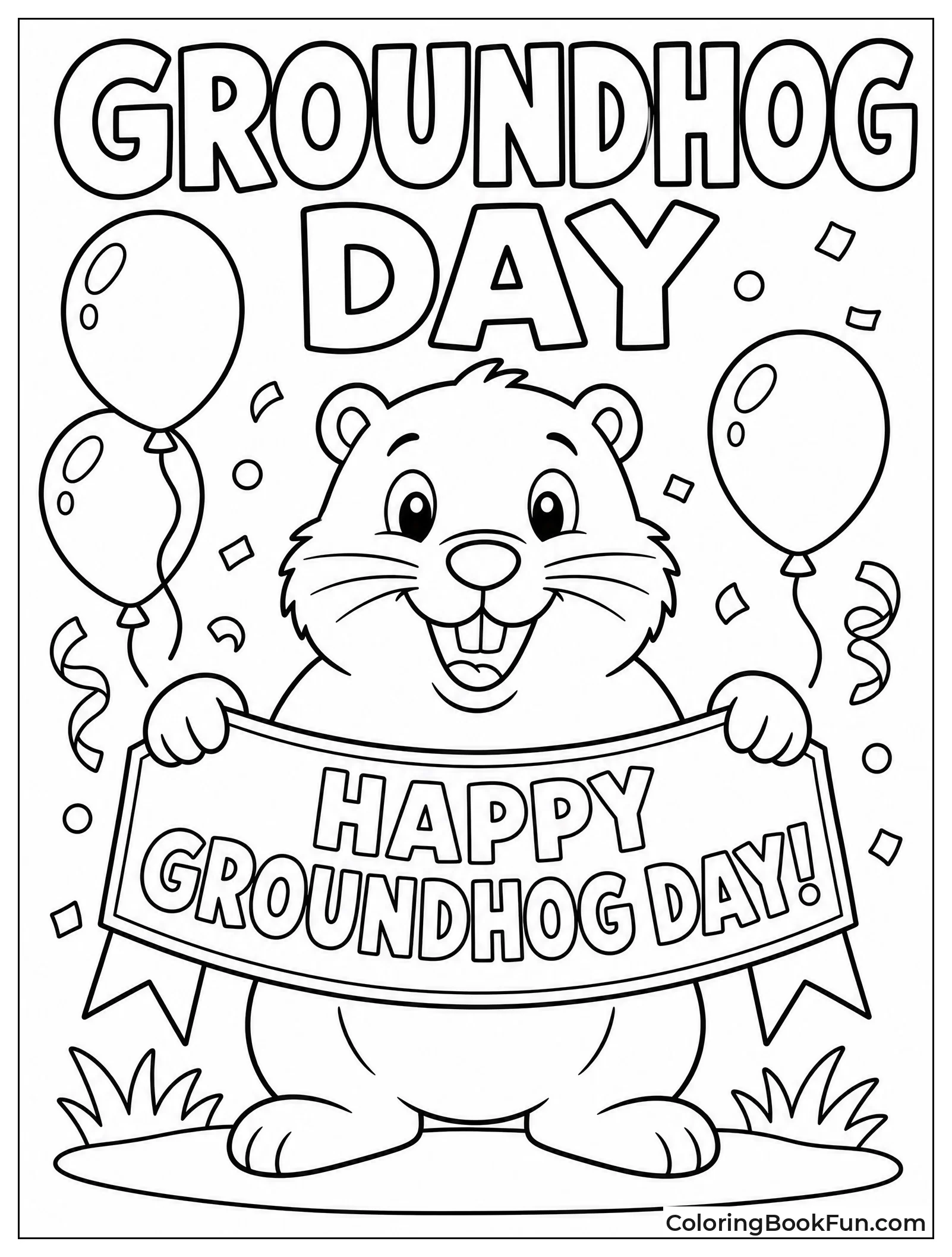 Groundhog Holding a Festive Banner