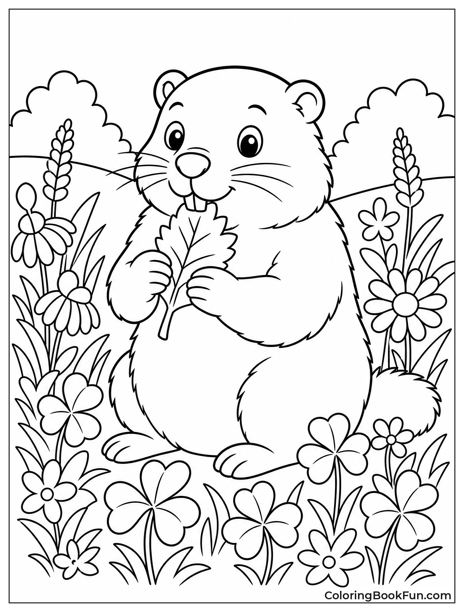 Groundhog Foraging in a Meadow