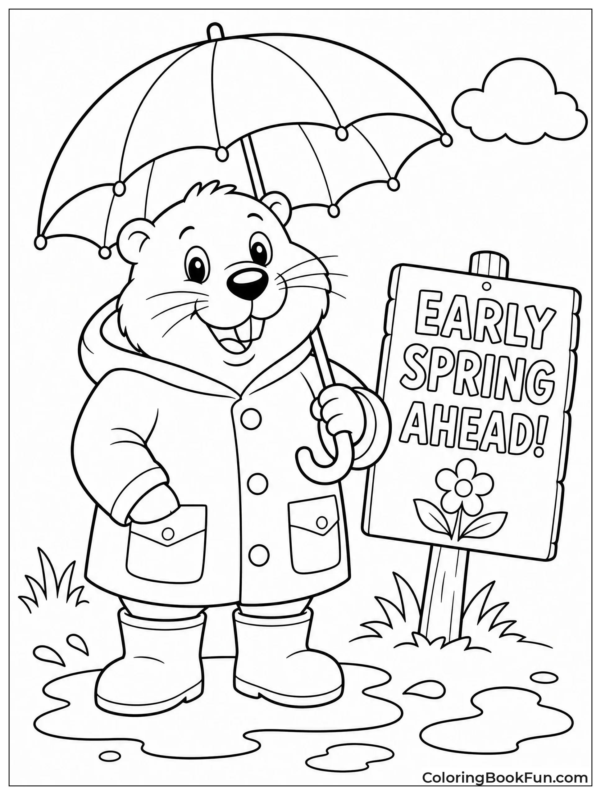Groundhog Holding an Umbrella in Rain