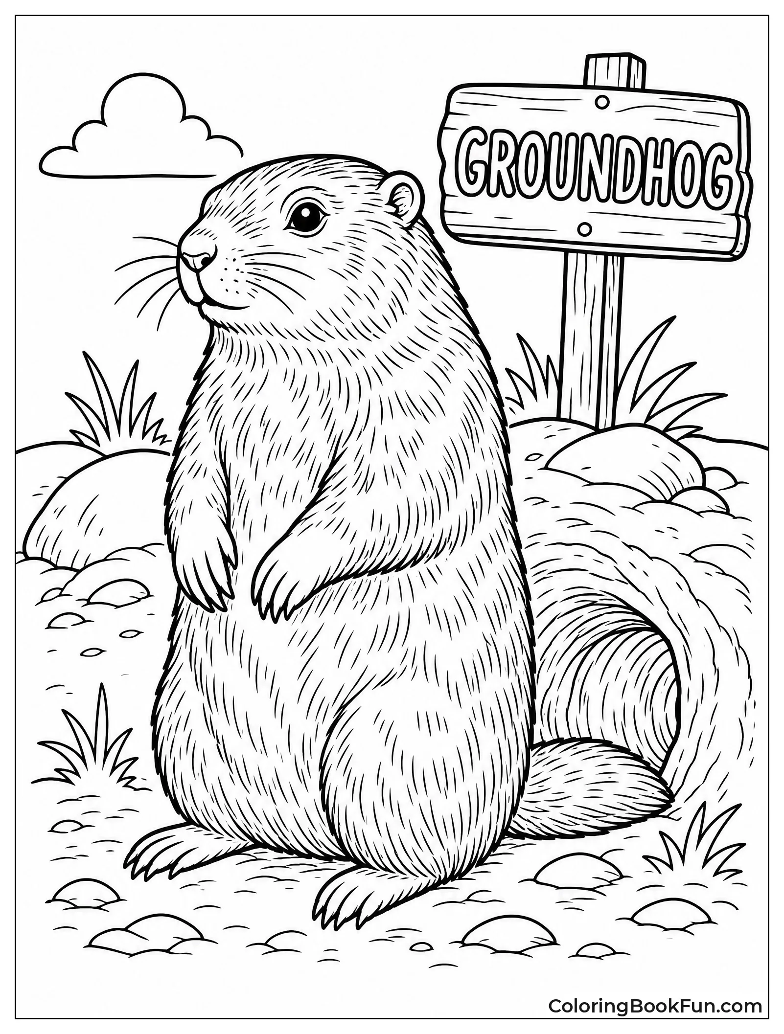Groundhog in Vintage Woodcut Style