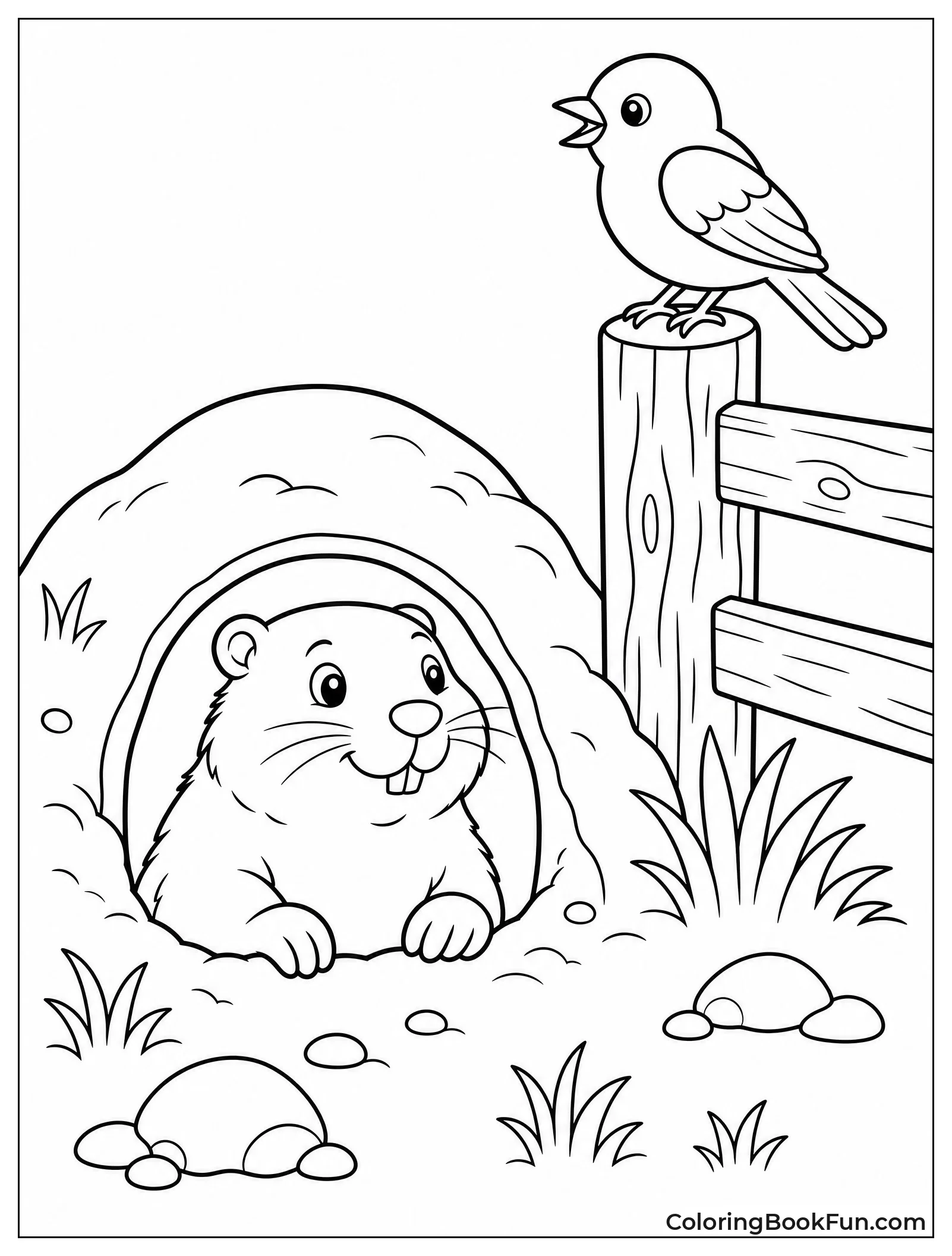 Groundhog with a Bluebird Friend