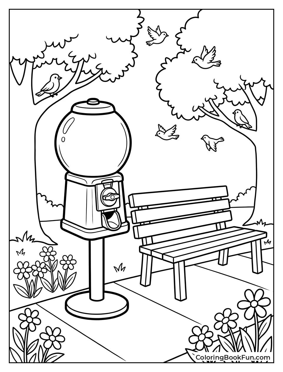 Machine Stands by Park Bench