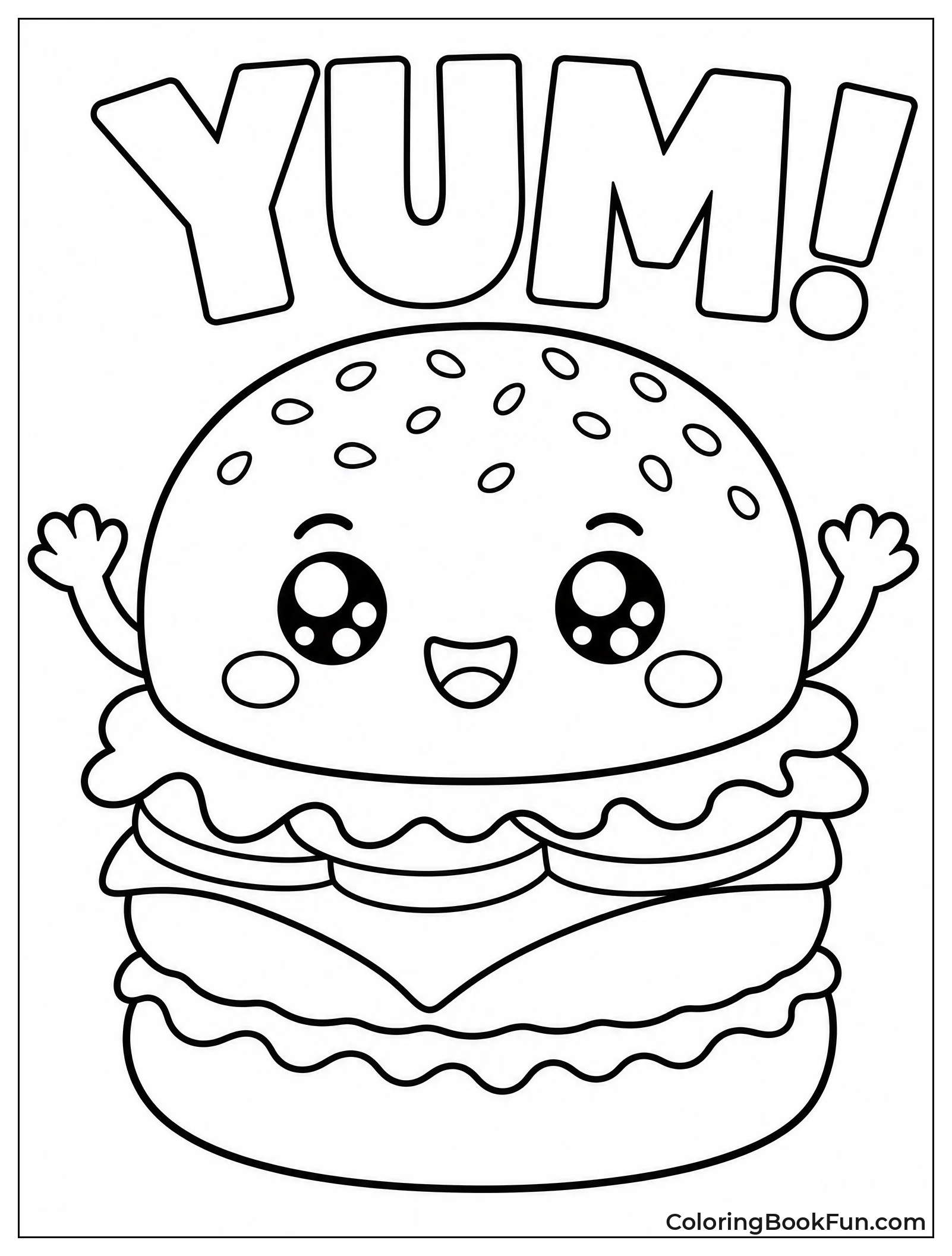 Cute Burger with Waving Arms