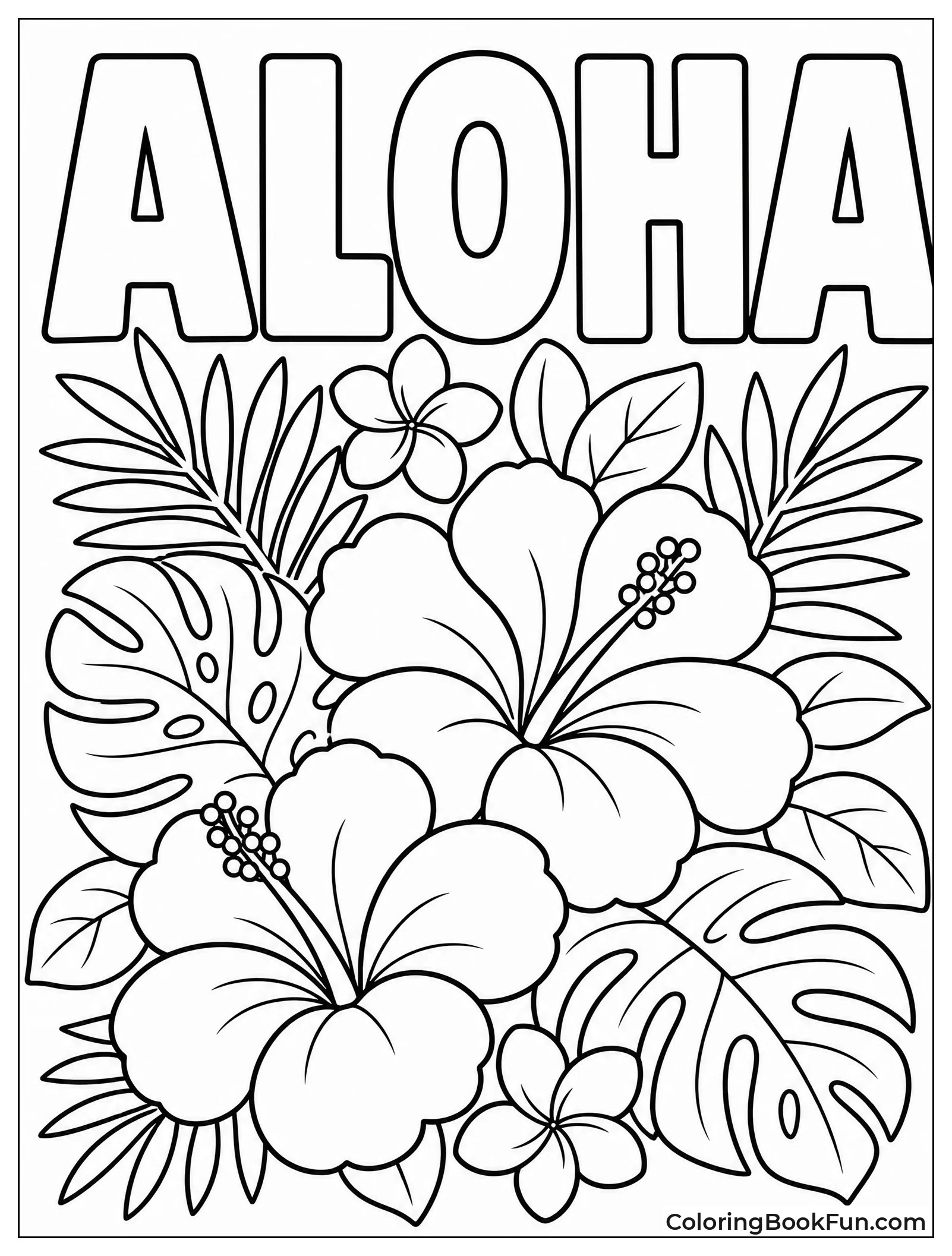 Aloha Word with Tropical Flowers