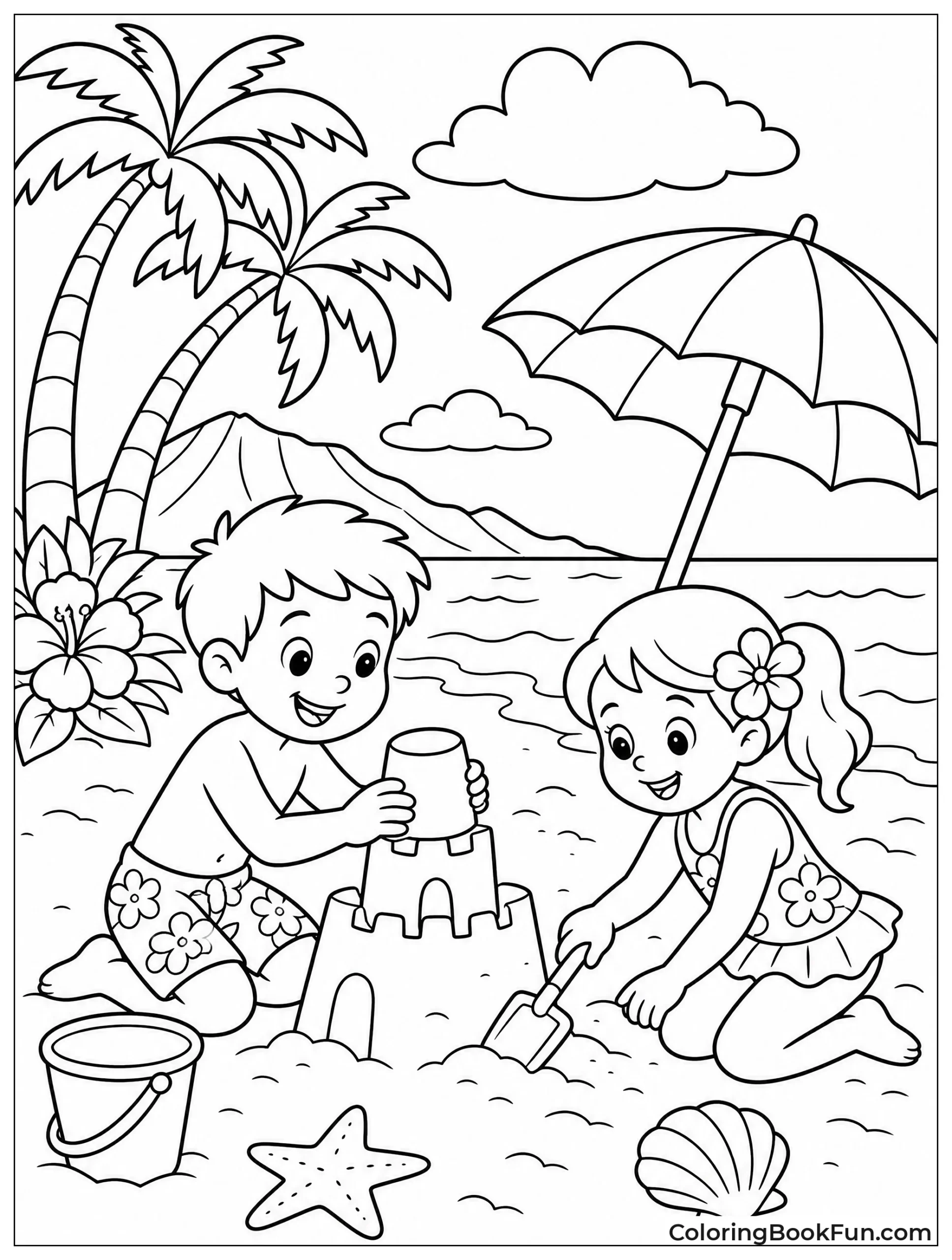 Kids Build Sandcastles on Shore