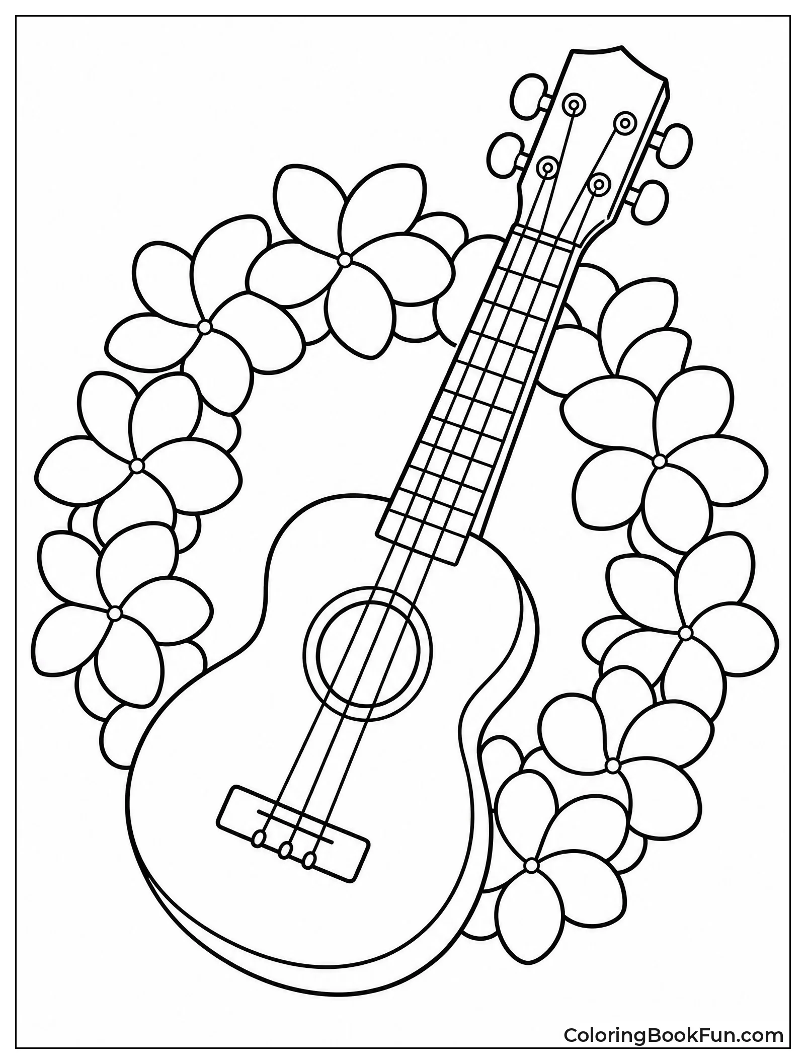 Ukulele Leans on Plumeria Lei